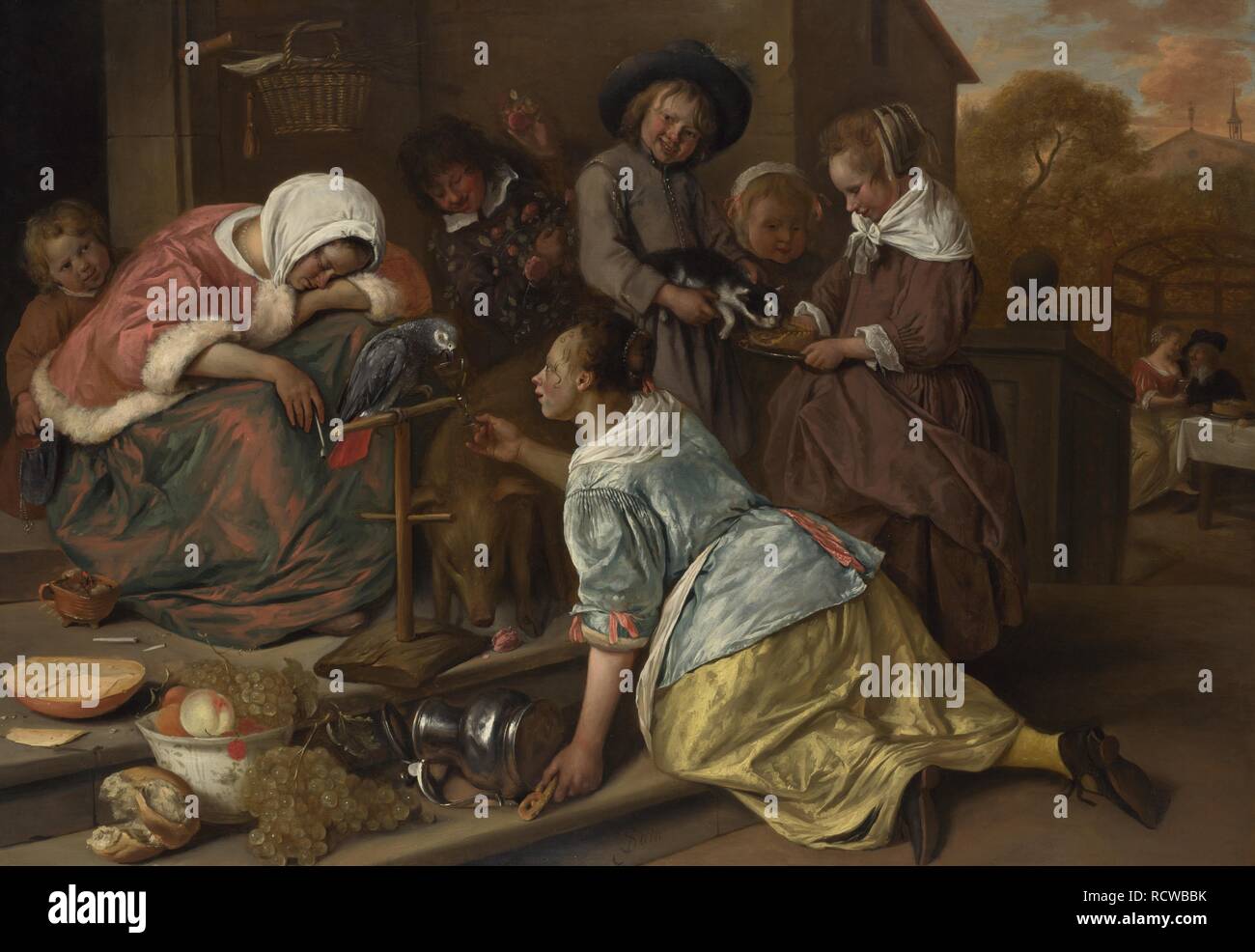 The Effects of Intemperance. Museum: National Gallery, London. Author: Steen, Jan Havicksz. Stock Photo