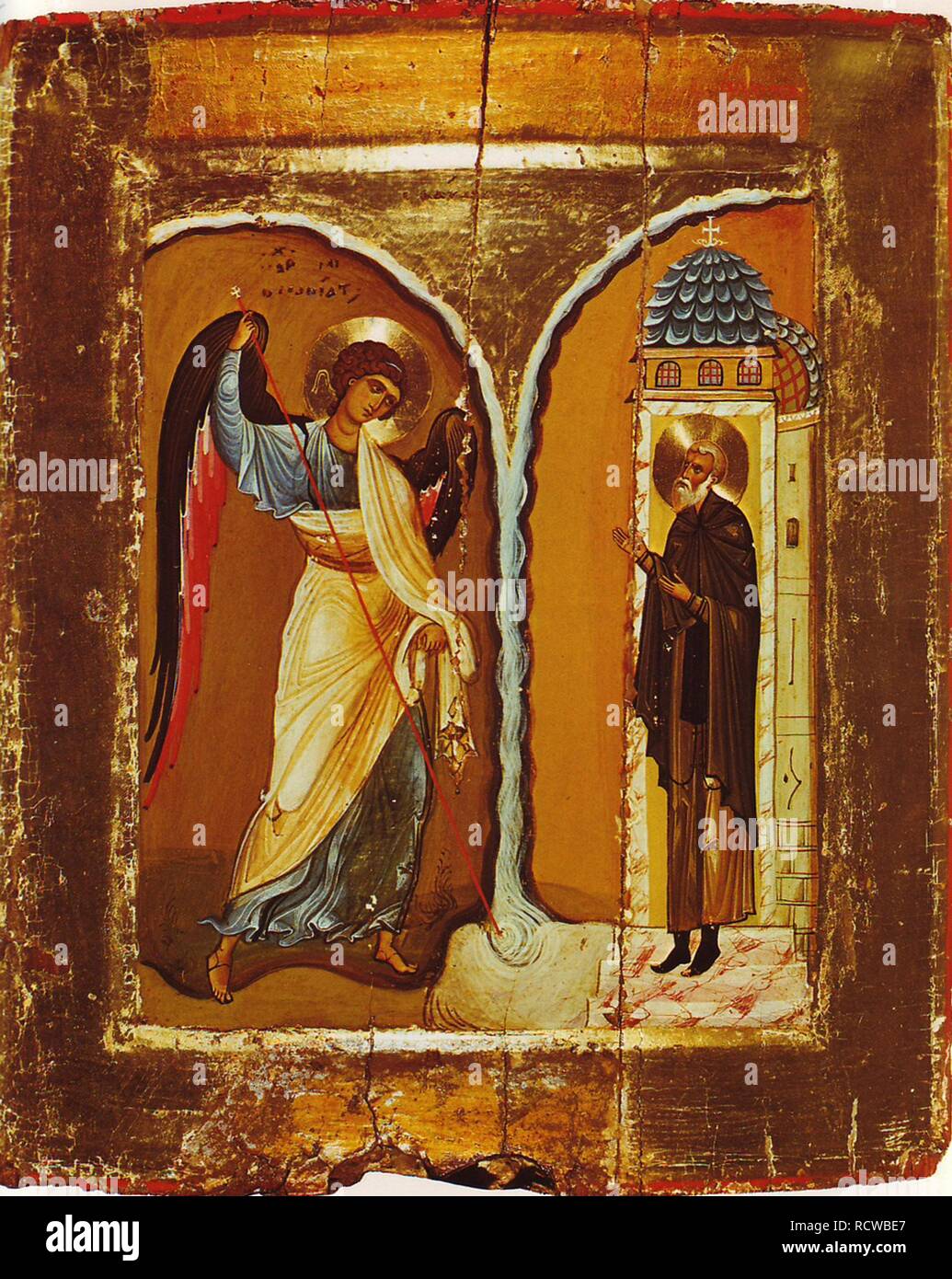 The Miracle of the Archangel Michael at Chonae. Museum: Saint Catherine's Monastery, Mount Sinai, Egypt. Author: Byzantine icon. Stock Photo