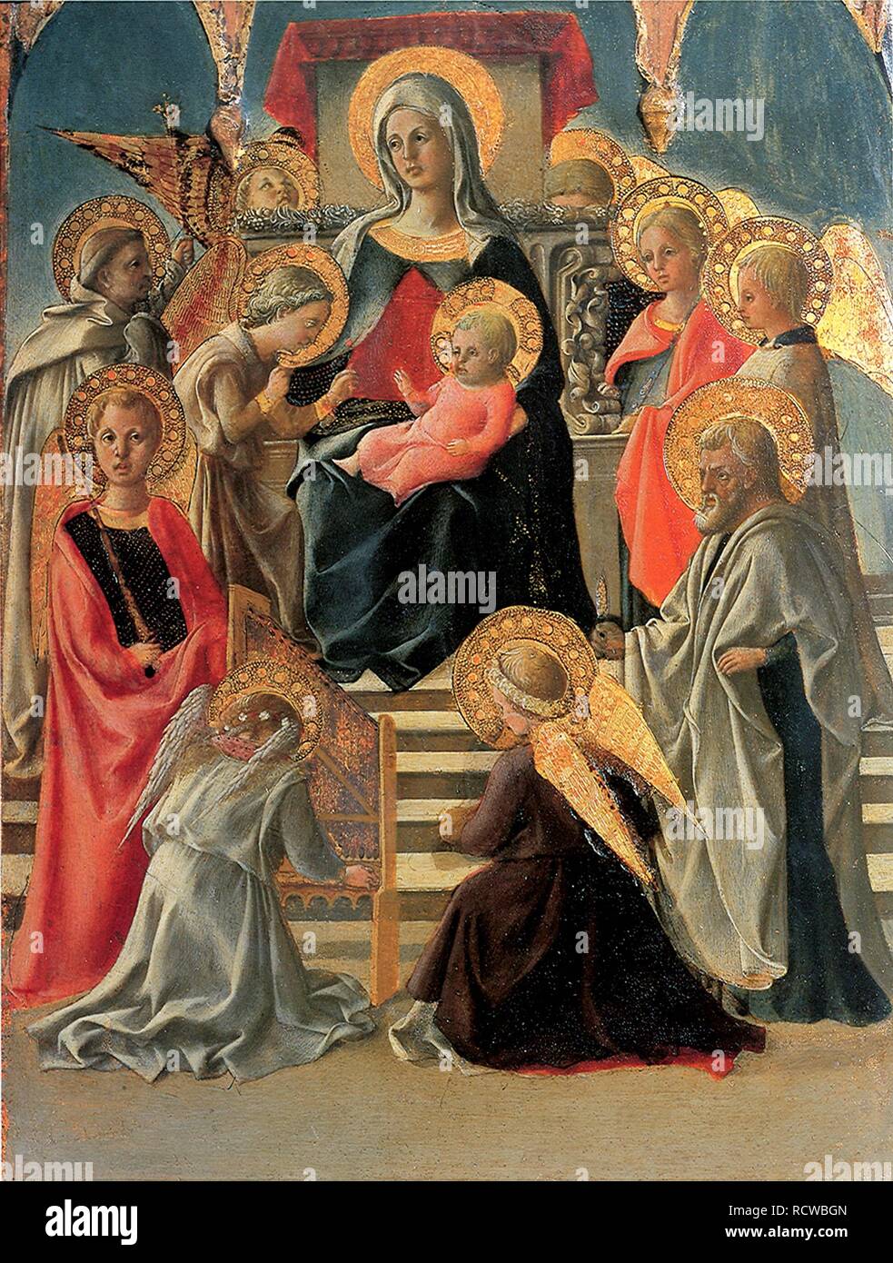Madonna and Child Enthroned with Angels and Saints. Museum: Museo della collegiata di Sant'Andrea, Empoli. Author: LIPPI, FRA FILIPPO. Stock Photo
