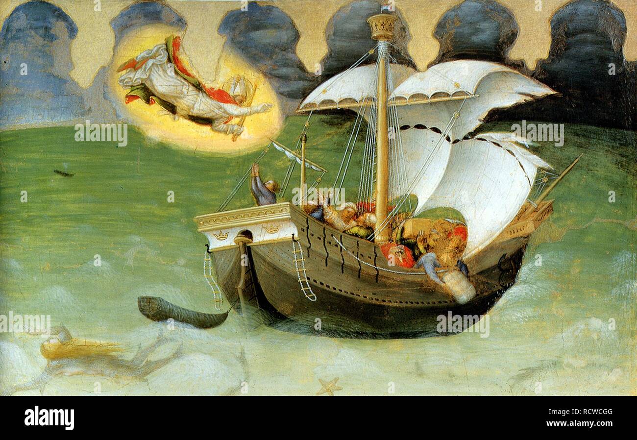 St Nicolas Rescues the Ship from the Tempest (from the Polyptych Quartesi). Museum: Pinacoteca Vaticana, Rome. Author: GENTILE DA FABRIANO. Stock Photo