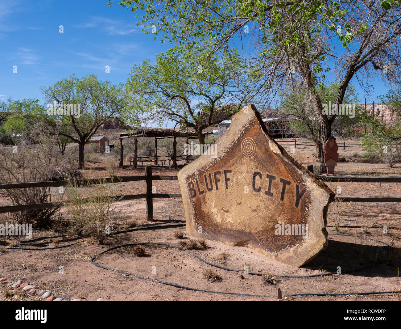 Bluff City sign, Bluff Park, Bluff, Utah. Stock Photo