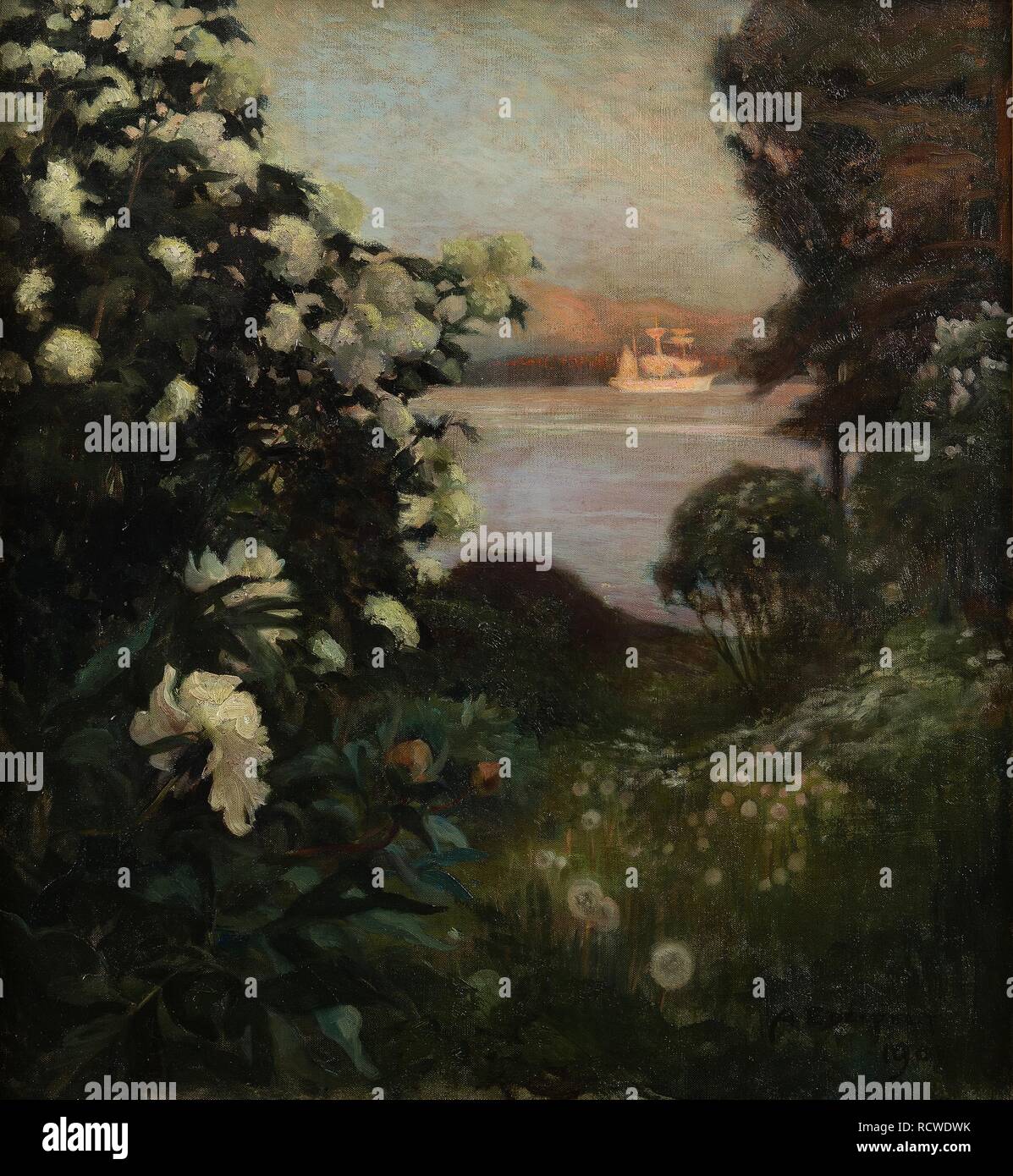 Flowering Trees, Haikon. Museum: PRIVATE COLLECTION. Author: Edelfelt, Albert Gustaf Aristides. Stock Photo