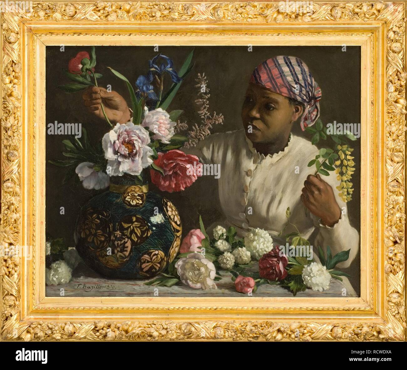 The negress with peonies. Museum: Musée Fabre, Montpellier. Author: BAZILLE, FREDERIC. Stock Photo