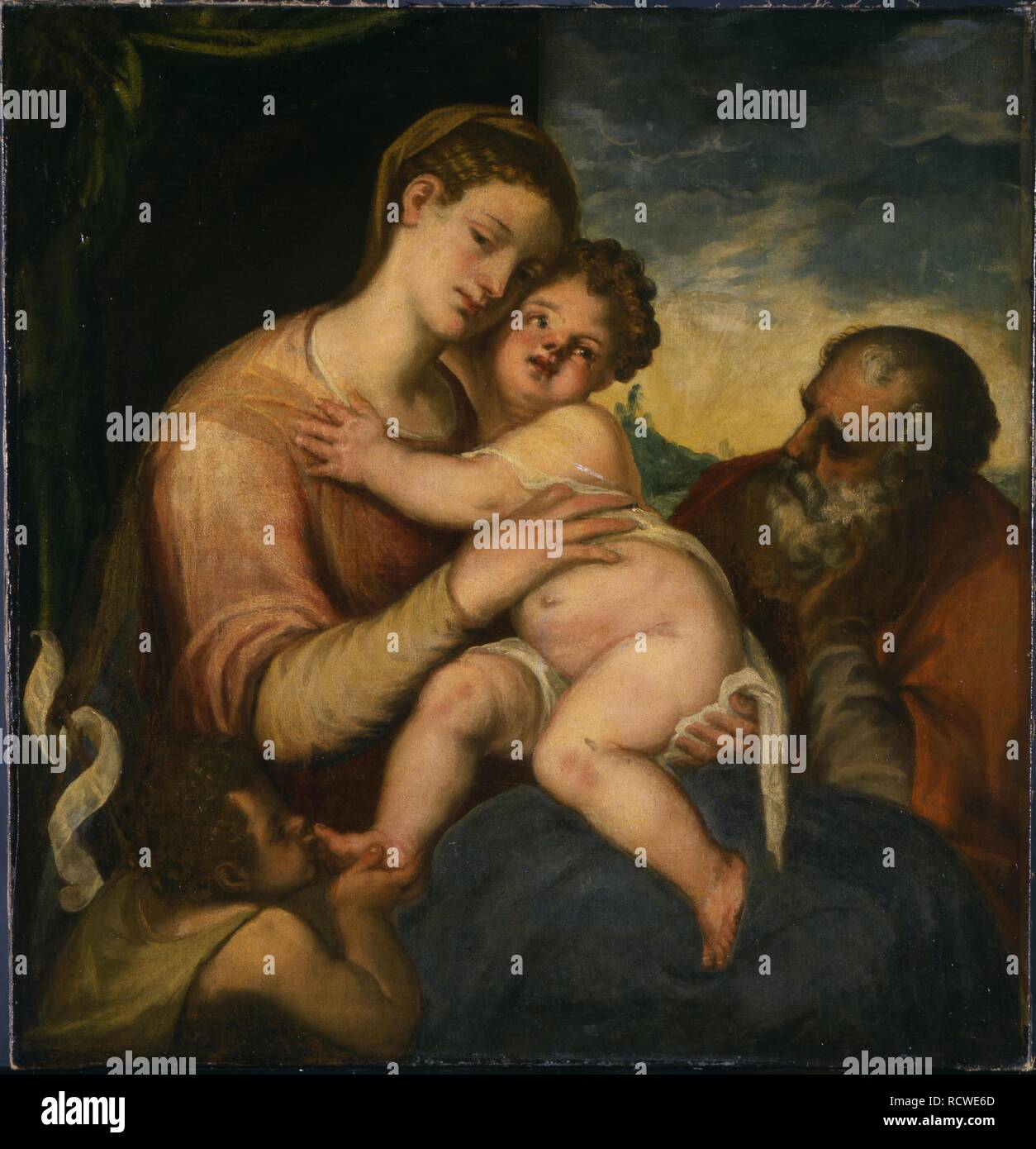 The Holy Family with John the Baptist. Museum: Prague Castle. Author: SCHIAVONE, ANDREA. Stock Photo
