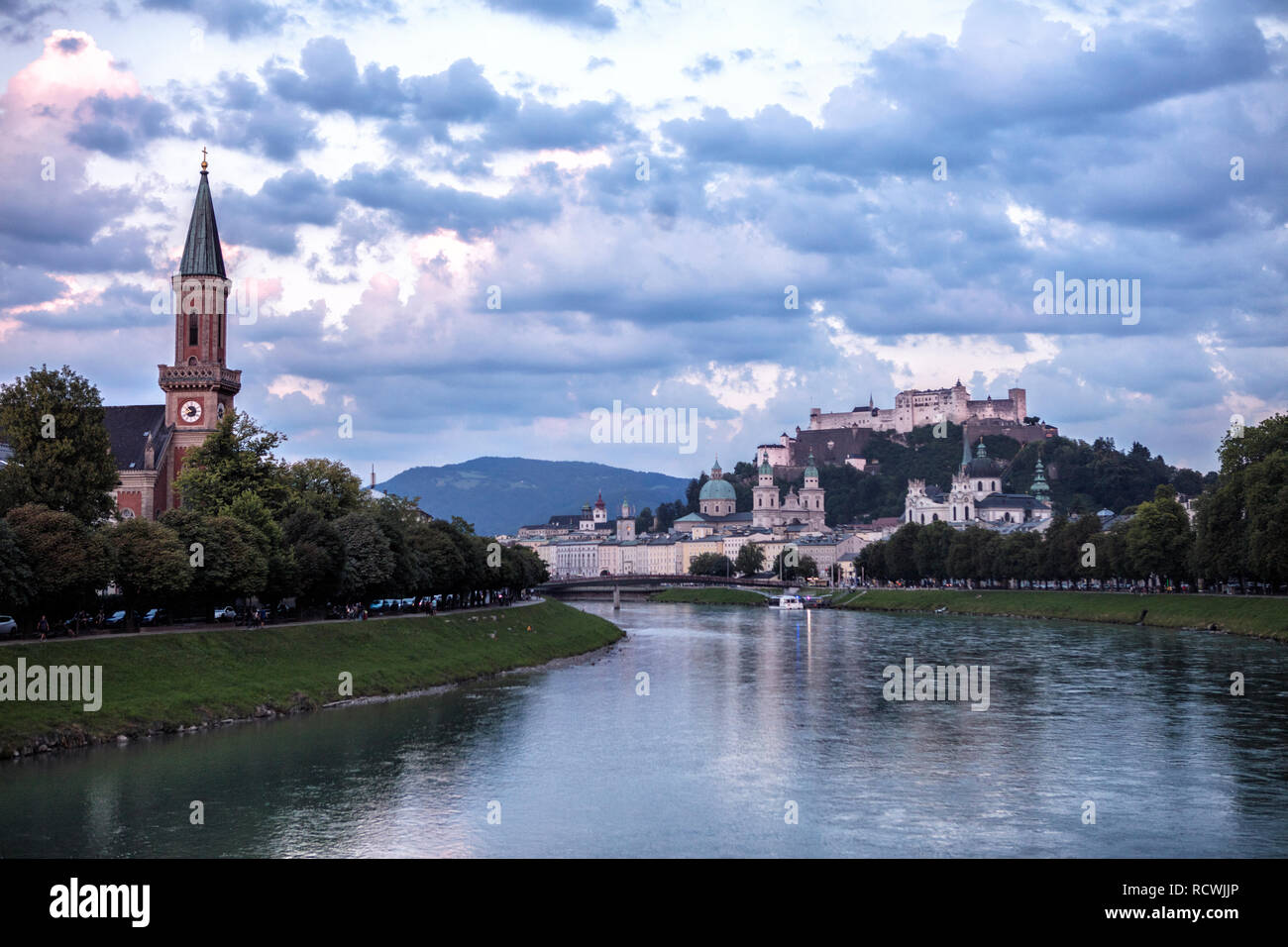 View of Salzburg and the Salzach River, Austria Stock Photo