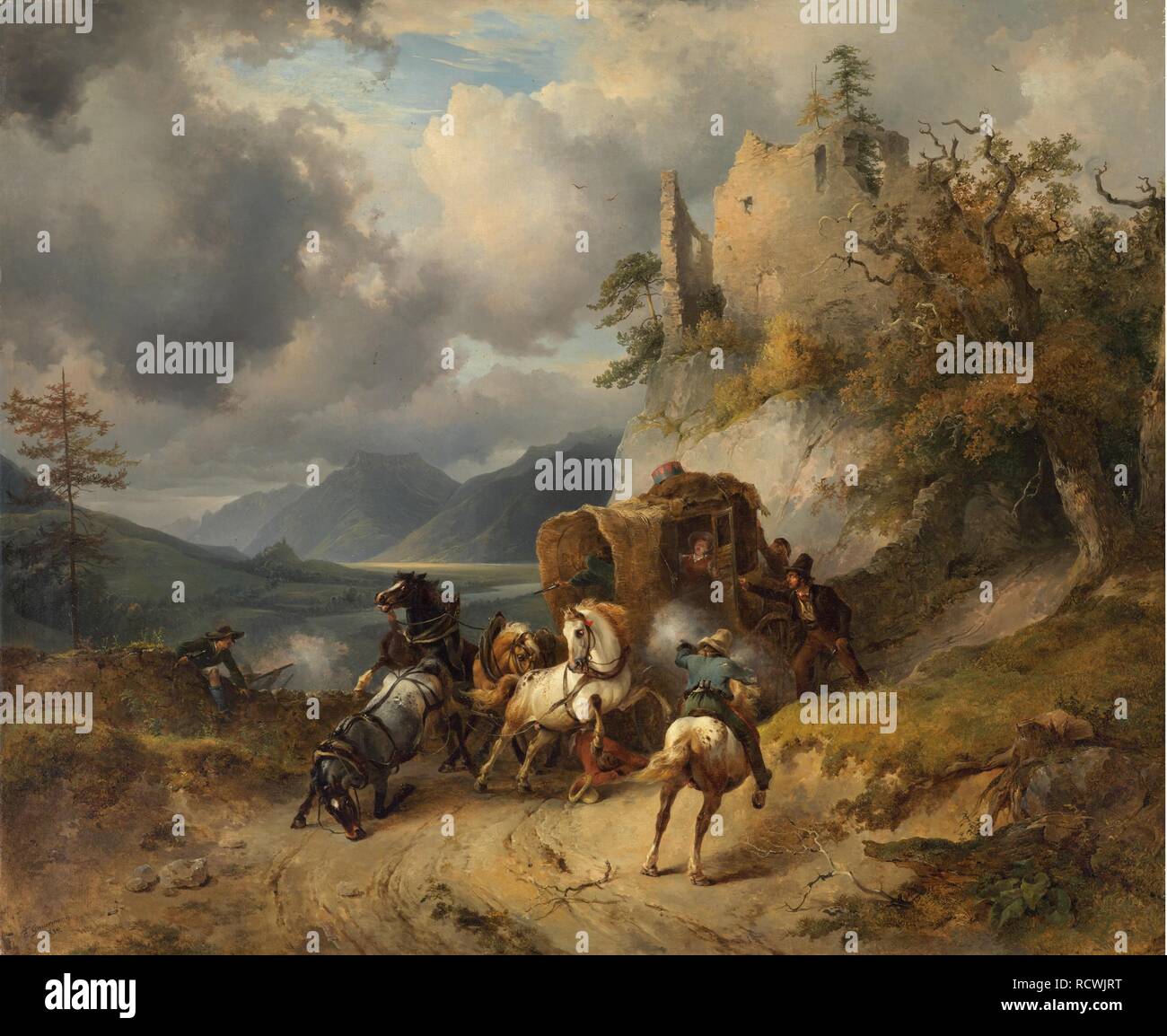 The Robbery. Museum: PRIVATE COLLECTION. Author: Gauermann, Friedrich August Matthias. Stock Photo