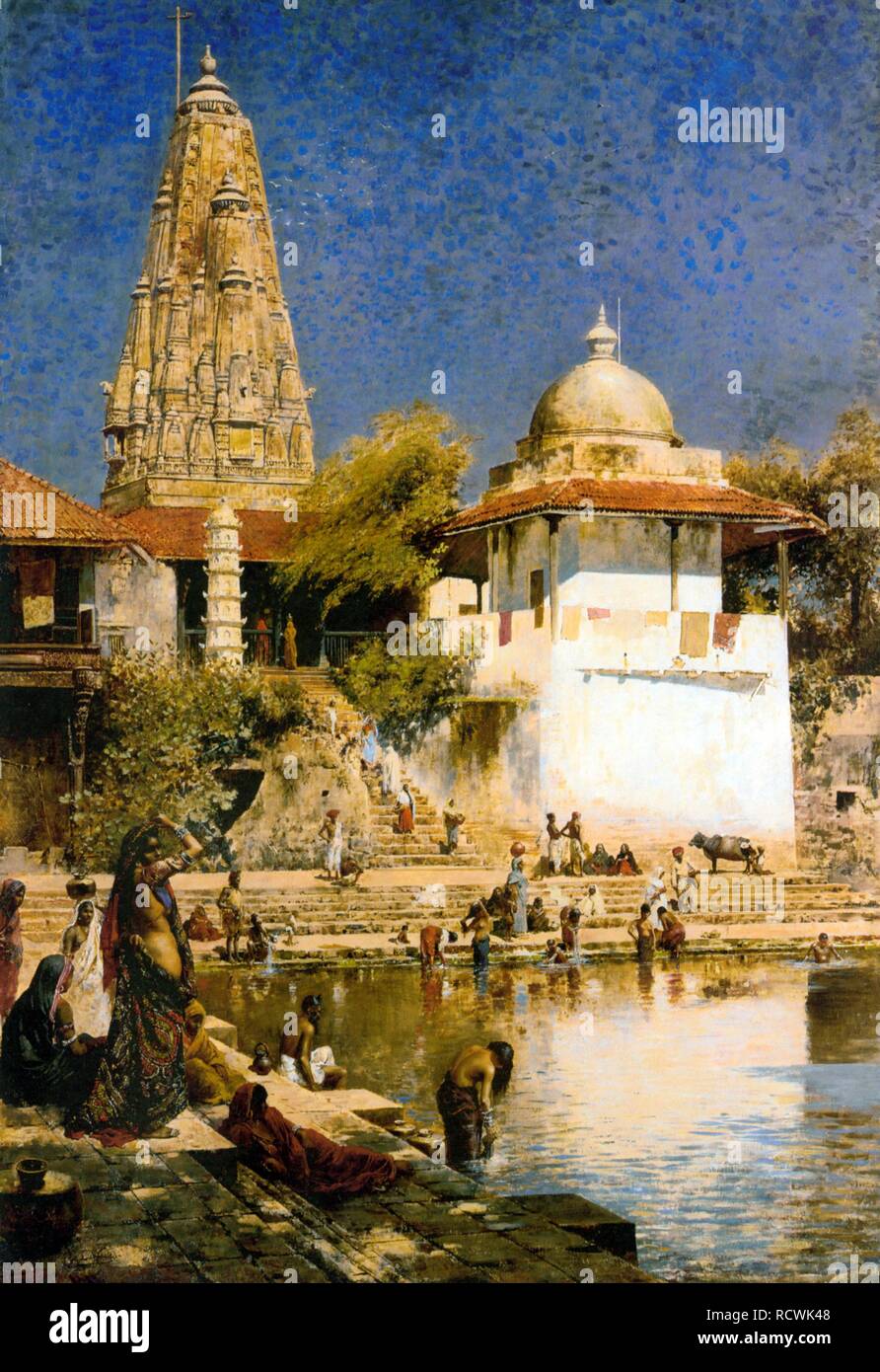 Banganga Tank and Walkeshwar Temple at Bombay. Museum: PRIVATE COLLECTION. Author: WEEKS, EDWIN LORD. Stock Photo