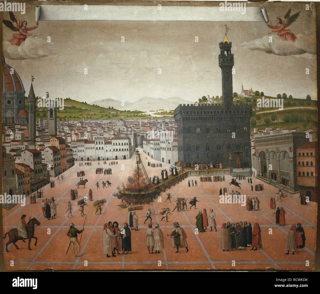 Girolamo Savonarola's execution on the Piazza della Signoria in Florence in 1498. Museum: San Marco, Florence. Author: Rosselli, Francesco di Lorenzo. Stock Photo