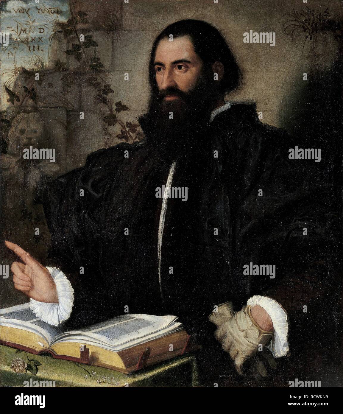 Portrait of Pietro Andrea Mattioli (1501-1578). Museum: Musei di Strada Nuova, Genoa. Author: MORETTO DA BRESCIA, ALESSANDRO. Stock Photo