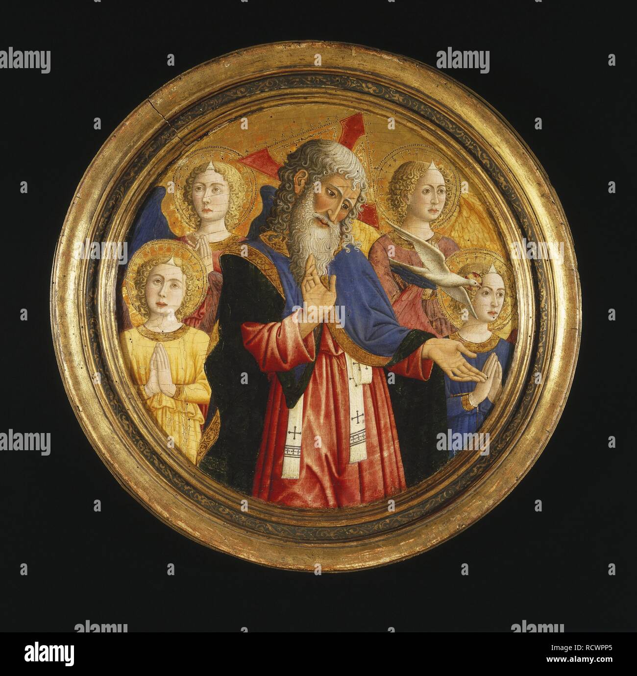 God the Father with Four Angels and the Dove of the Holy Spirit. Museum: Brooklyn Museum, New York. Author: Rimini, Giovanni Francesco da. Stock Photo