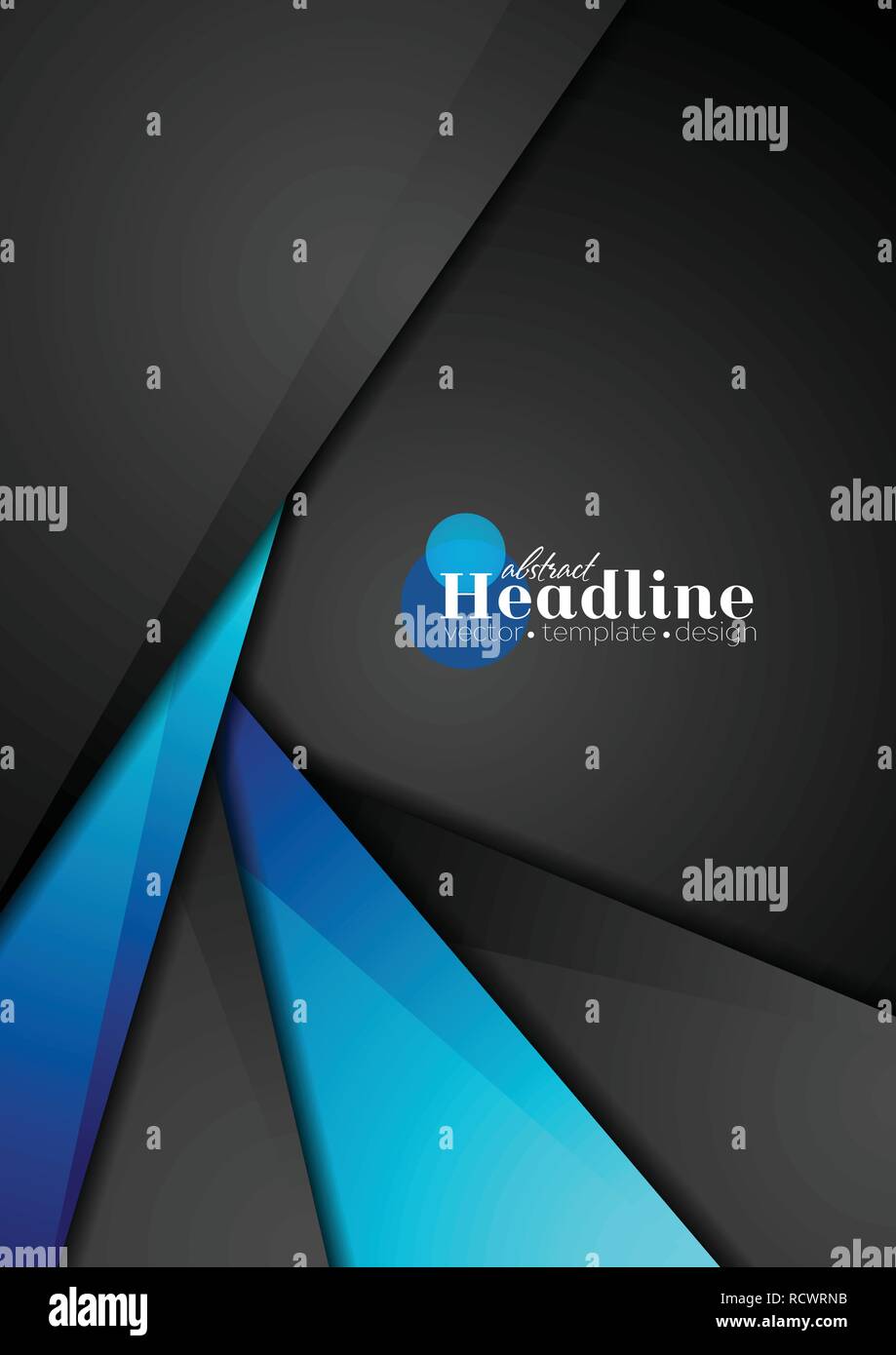 Contrast blue and black corporate flyer design. Tech vector background Stock Vector