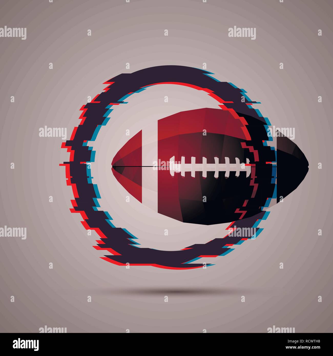 Contemporary sport vector with football ball and circle in glitch style. Stock Vector