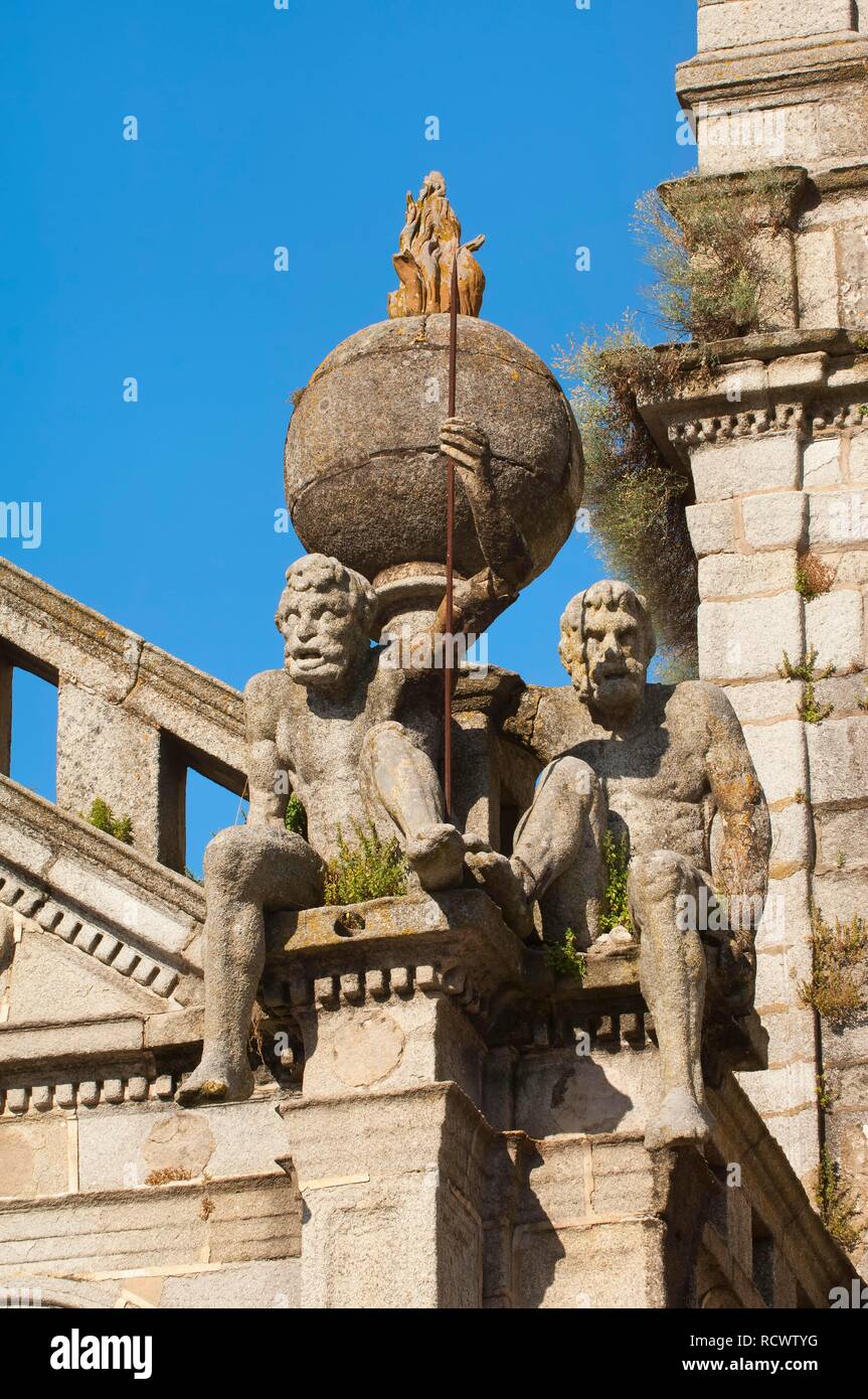 Statue Os Meninos, The children, supporting the terrestrial globe, Church Da Graça, Evora, Unesco World Heritage Site, Alentejo Stock Photo