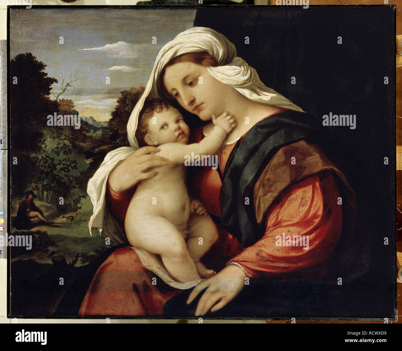Virgin and Child. Museum: State Hermitage, St. Petersburg. Author: Palma il Vecchio, Jacopo, the Elder. Stock Photo