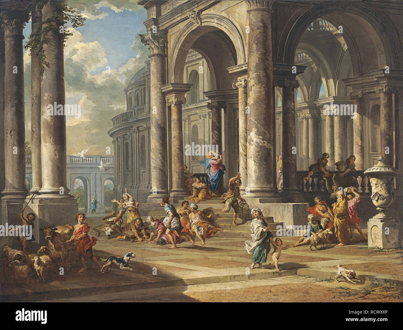 Christ Driving the Money Changers from the Temple. Museum: Thyssen-Bornemisza Collections. Author: PANINI, GIOVANNI PAOLO. Stock Photo
