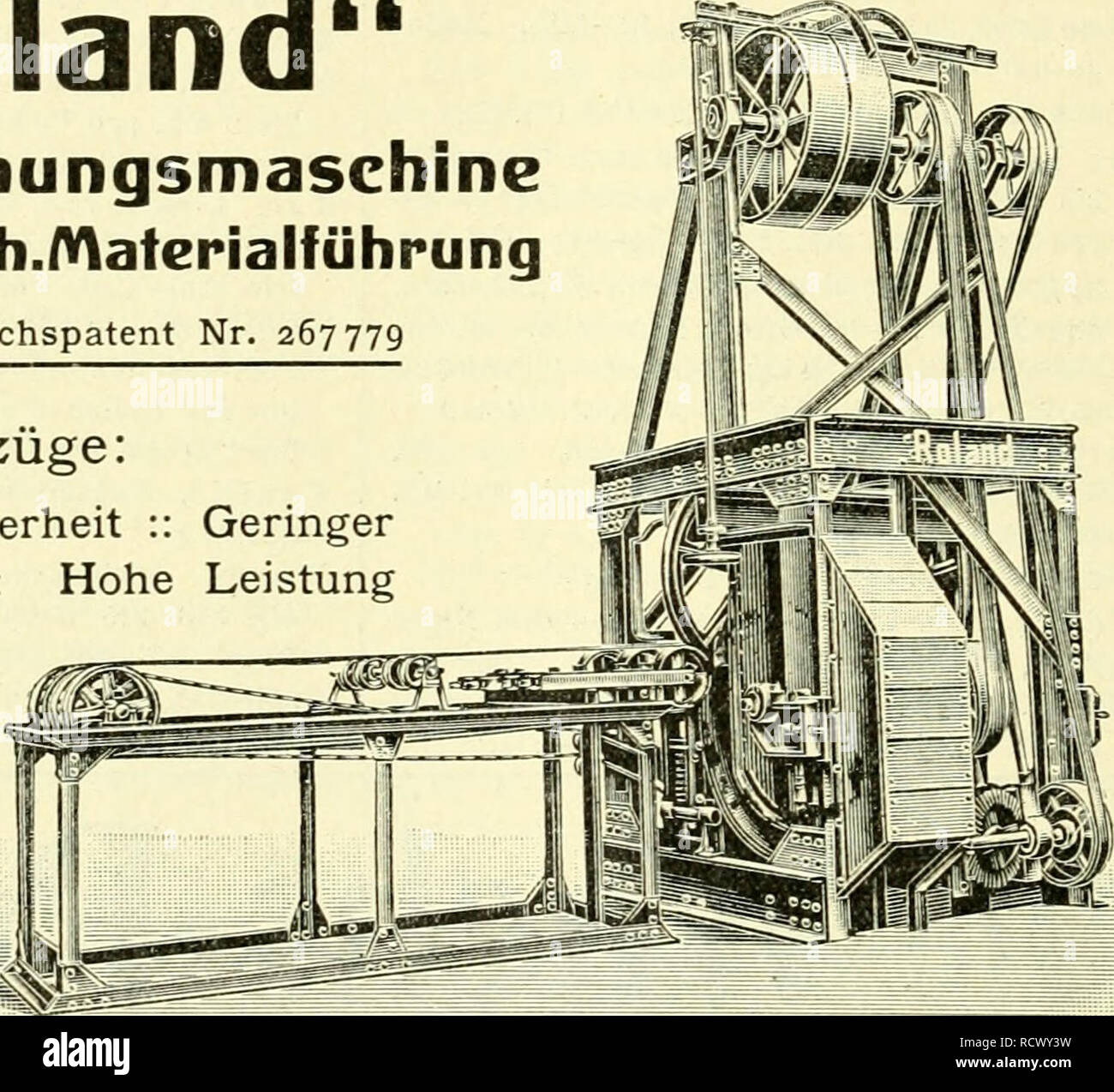 . Der Tropenpflanzer; zeitschrift fr tropische landwirtschaft. Tropical plants; Tropical crops. THEODOR WILCKENS HA/VBURG GM.B.H, Afrikahaus BERLINw.35 Maggihaus Kolonial-/Vaschinenbau Hanfgewinnungsmaschine m.automatisch./VaterialftJhrung Deutsches Reichspatent Nr. 267779 Vorzüge: Hohe Betriebssicherheit :: Geringer Kraftverbrauch :: Hohe Leistung Geringer Raumbedarf Geringe An- schafFungs-, Montage- und Unterhaltungs- kosten Kurze Lieferzeit. Das Gestell aus Walzeisen gewährt hohe Stabilität und schließt Brüche aus .*. Die Durchführungsvorrichtung für Blätter und Hanf besteht aus stabiler Stock Photo