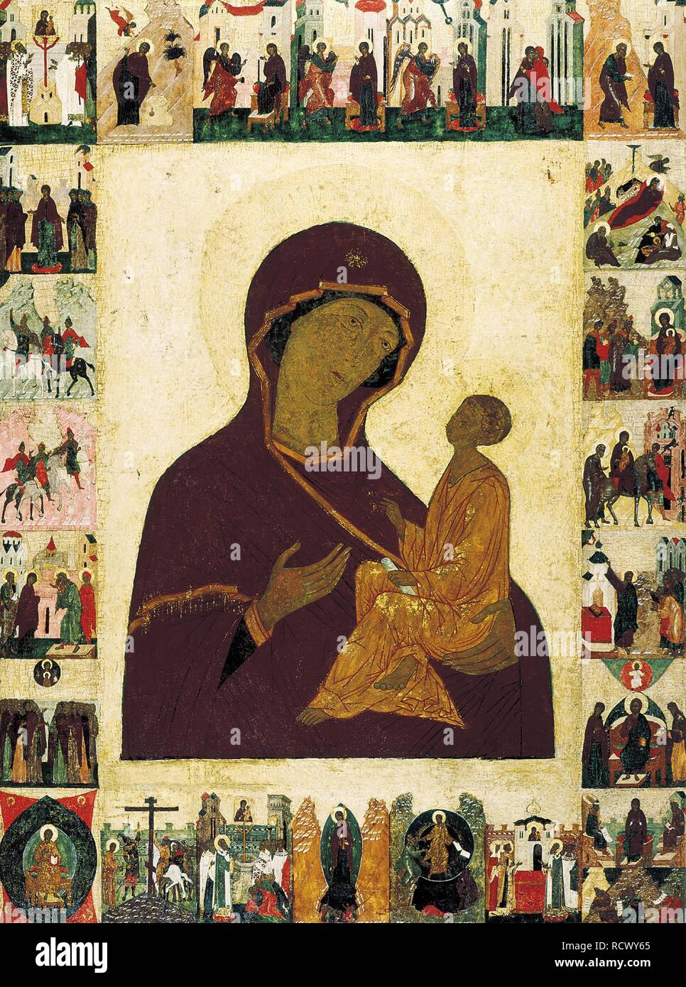 The Virgin of Tikhvin. Museum: State Open-air Museum of History, Architecture and Art, Pskov. Author: Russian icon. Stock Photo