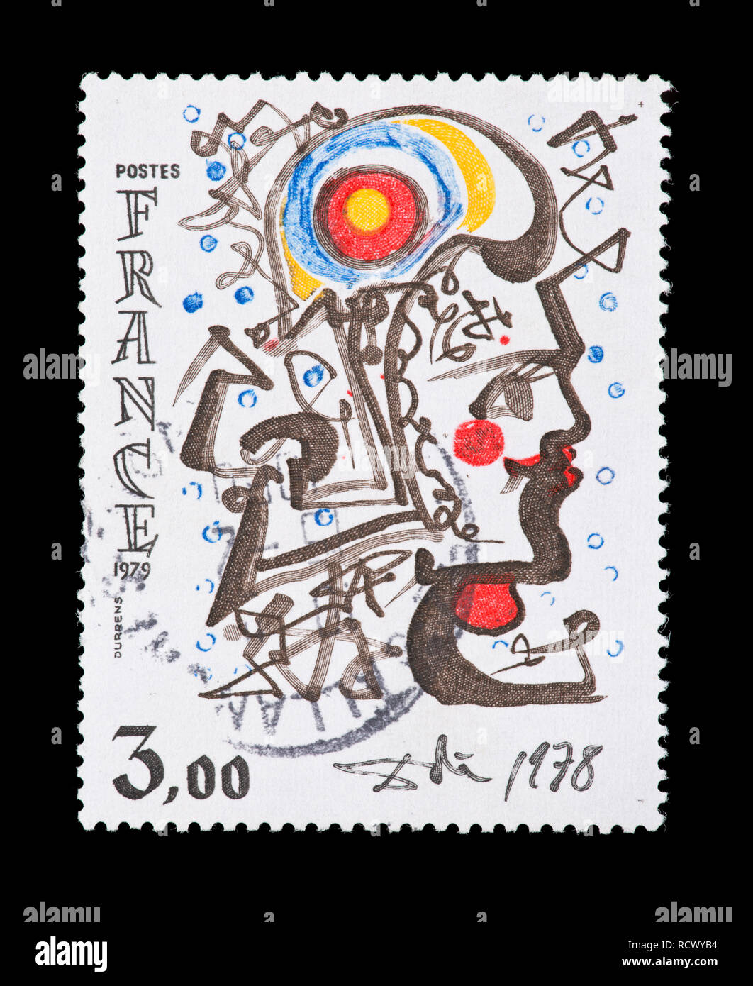 Postage stamp from France depicting the Salvador Dali painting of Head of Marianne Stock Photo