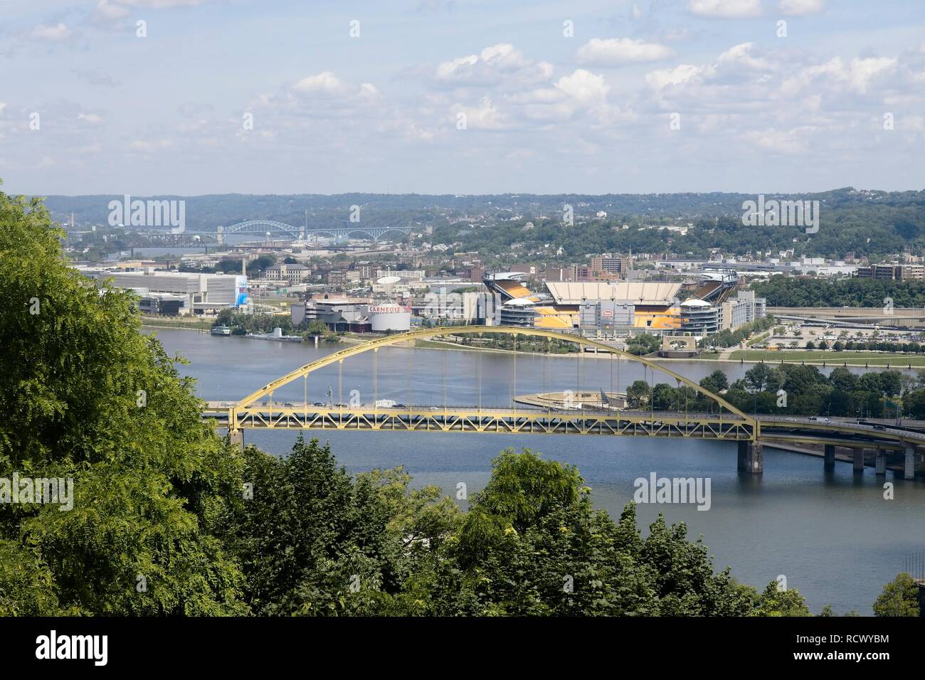 Aerial Shot of Downtown Pittsburgh, Highmark Stadium, and Heinz Field Stock  Video