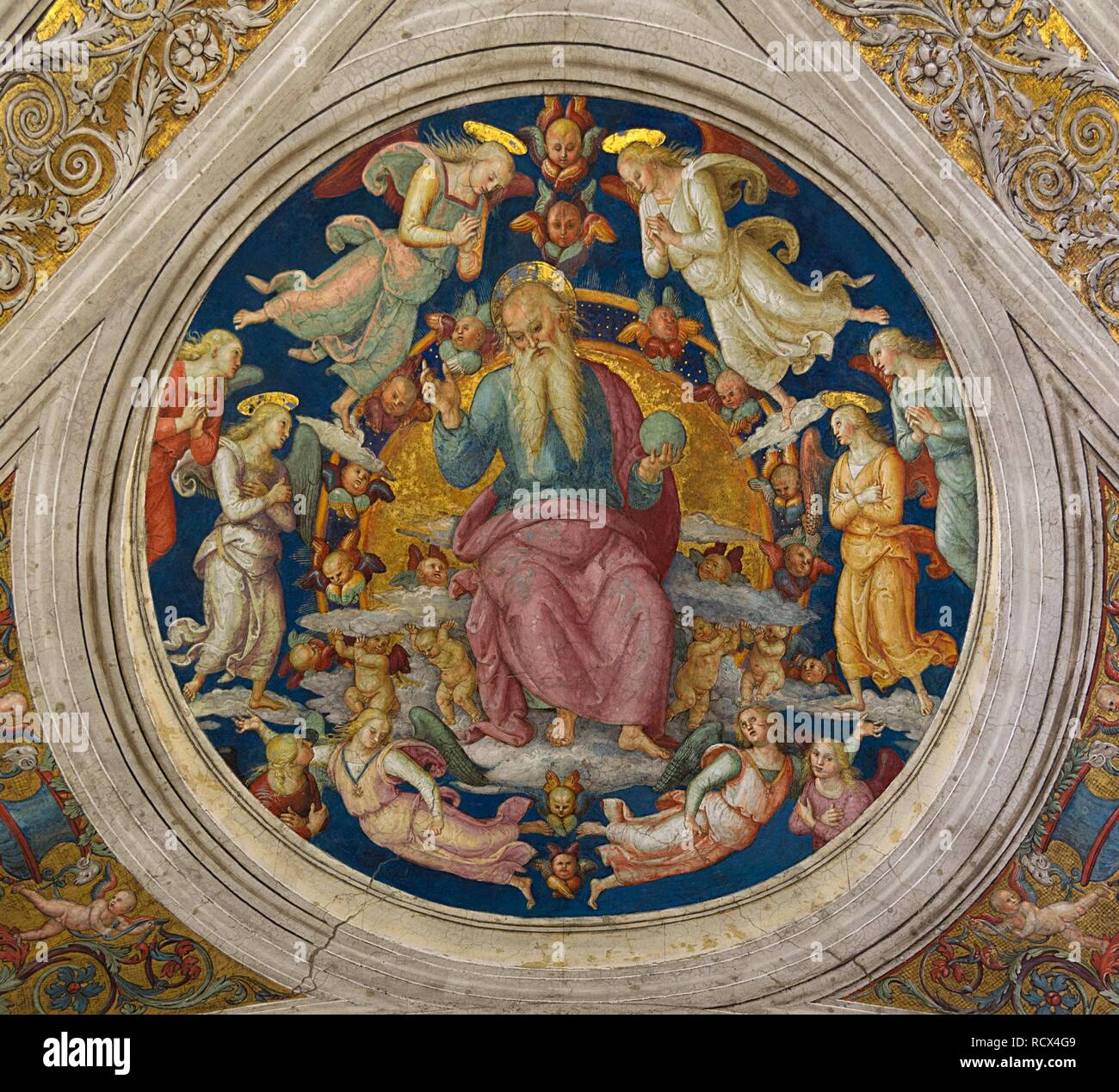 God the Father with Angels (From the Stanza dell'incendio di Borgo). Museum: Apostolic Palace, Vatican. Author: PERUGINO. Stock Photo