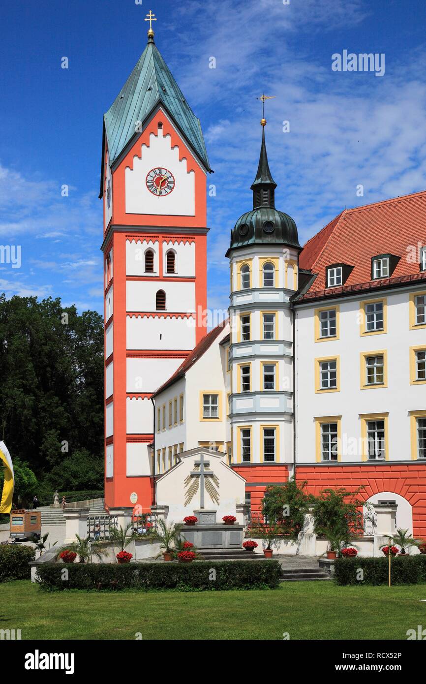 Outdoor altar and belfry at Kloster Scheyern monastery, Abbey of the Bavarian Benedictine Congregation, Scheyern Stock Photo