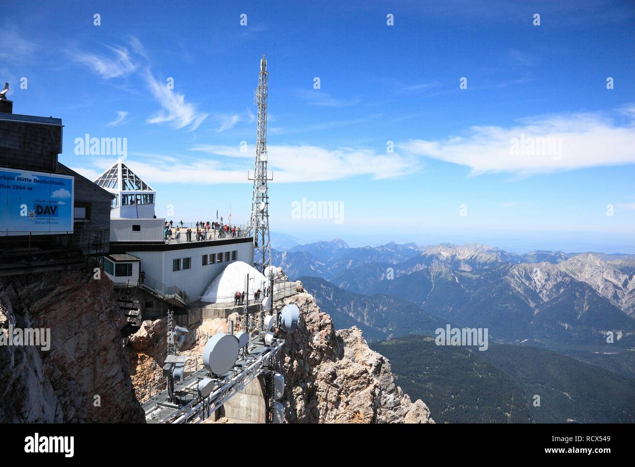Meteorological station and transmission tower on Mt Zugspitze, Bavaria Stock Photo