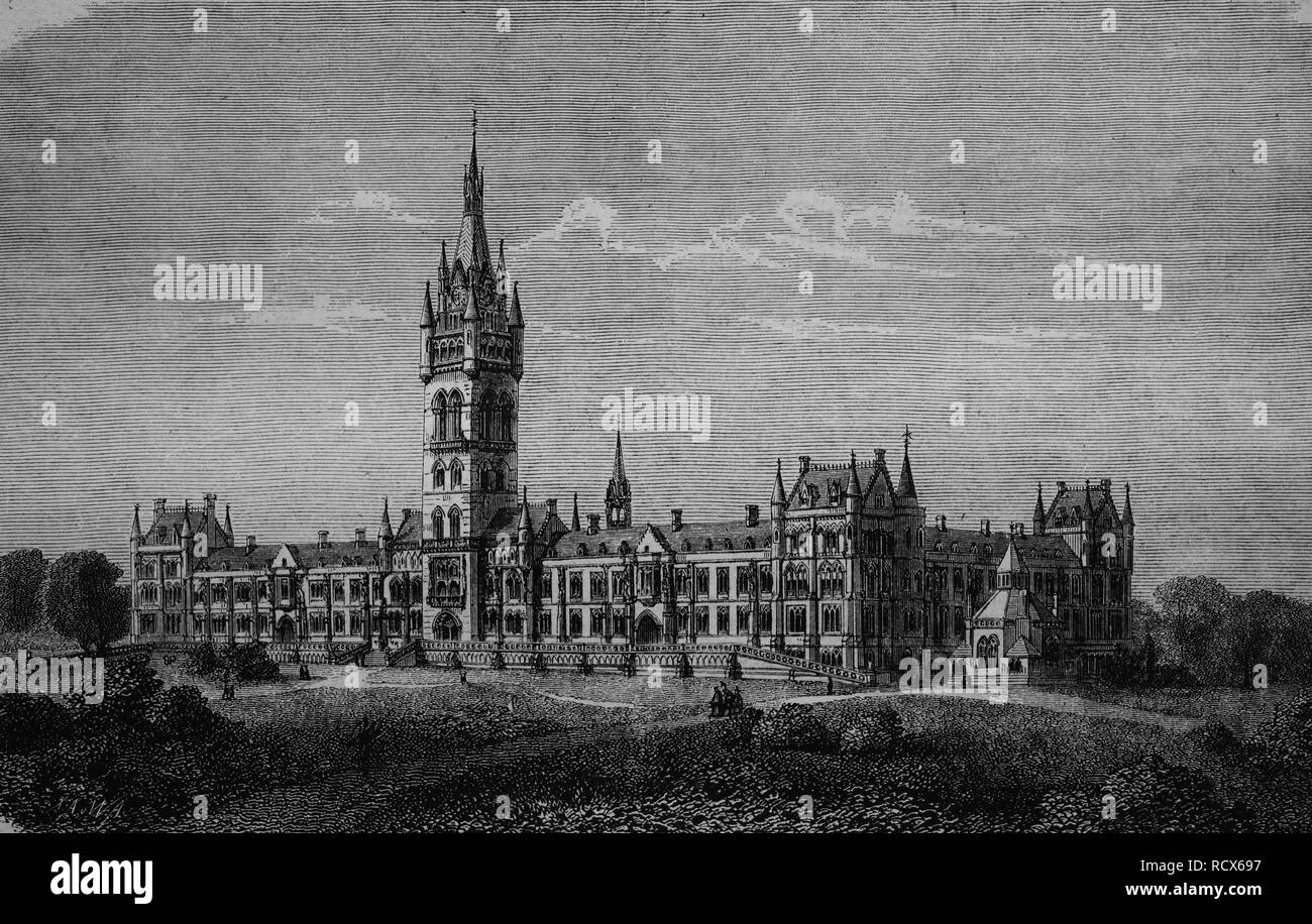 New University of Glasgow, Scotland, wood engraving, about 1880 Stock Photo