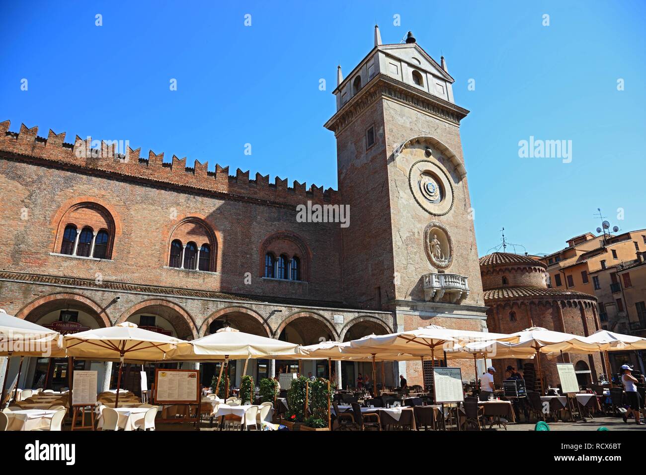 Torre dell Orologio, clock tower, Piazza delle Erbe, Mantua, Mantova, Lombardy, Italy, Europe Stock Photo