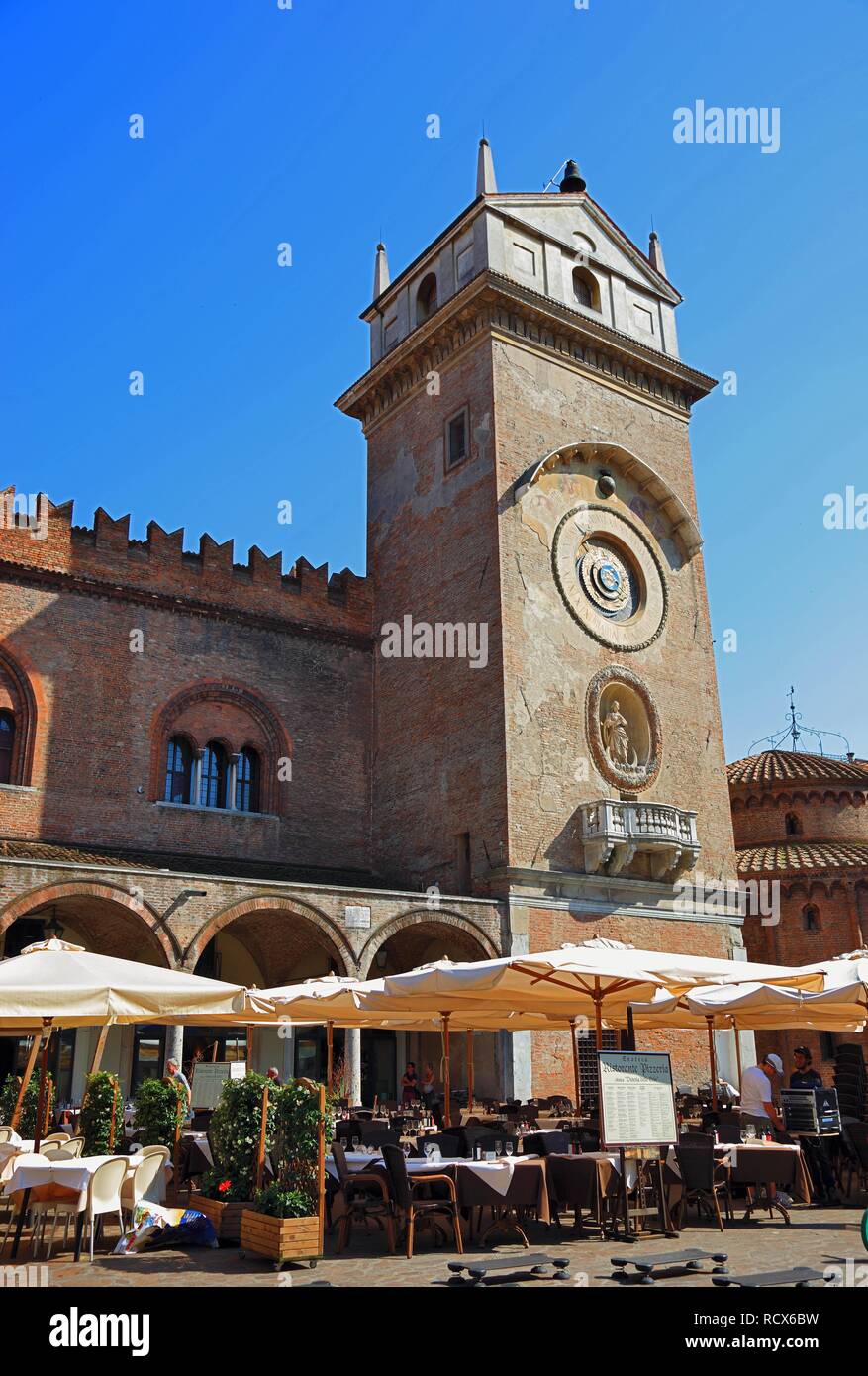 Torre dell Orologio, clock tower, Piazza delle Erbe, Mantua, Mantova, Lombardy, Italy, Europe Stock Photo