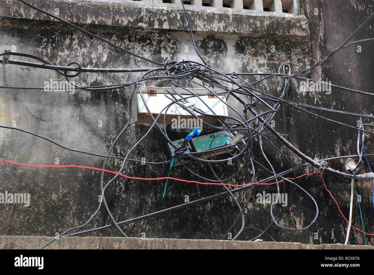 Electrical installation, Stone Town, Zanzibar, Tanzania, Africa Stock