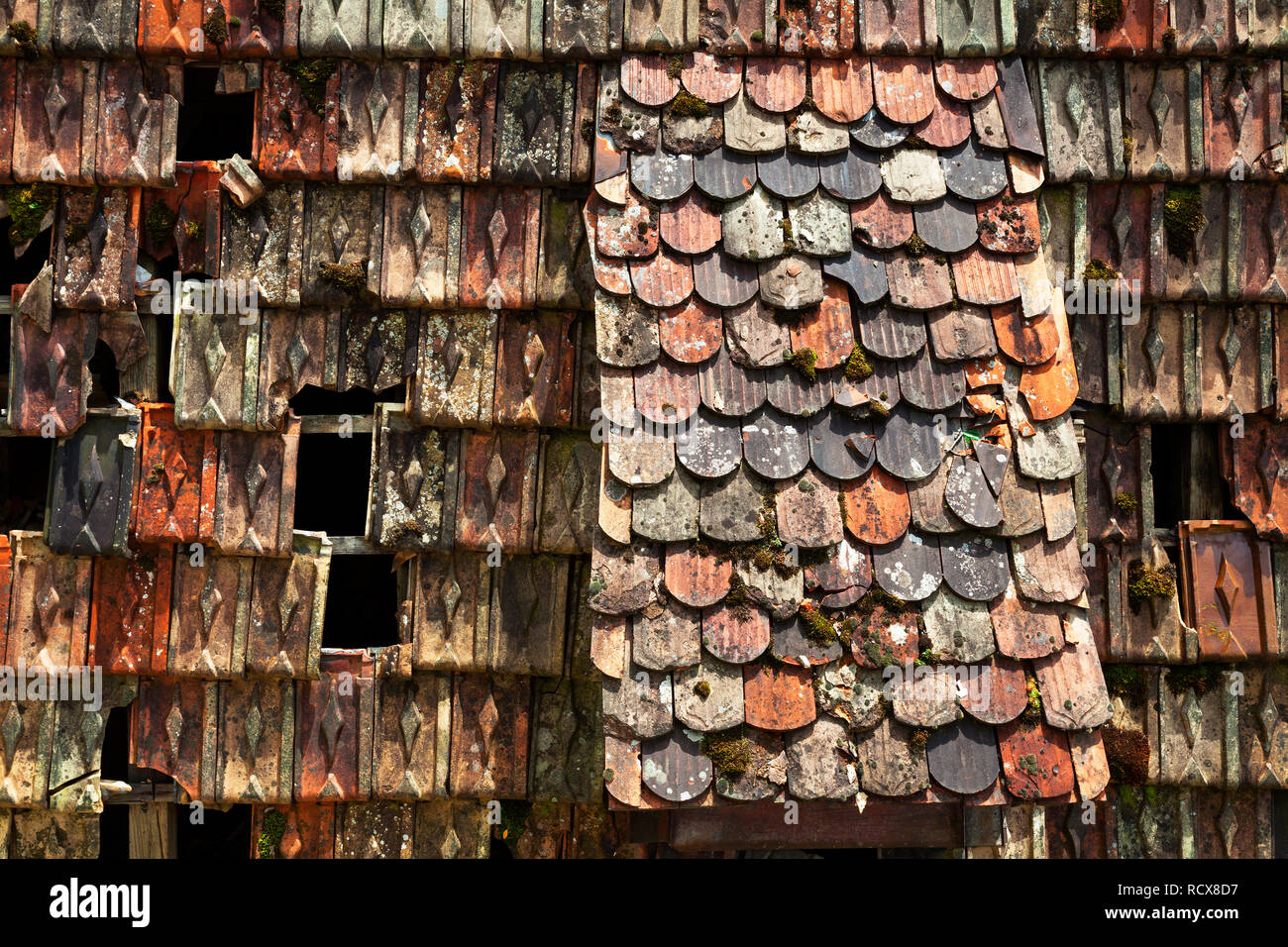 old weathered tile roof, Schaffhausen, Switzerland Stock Photo