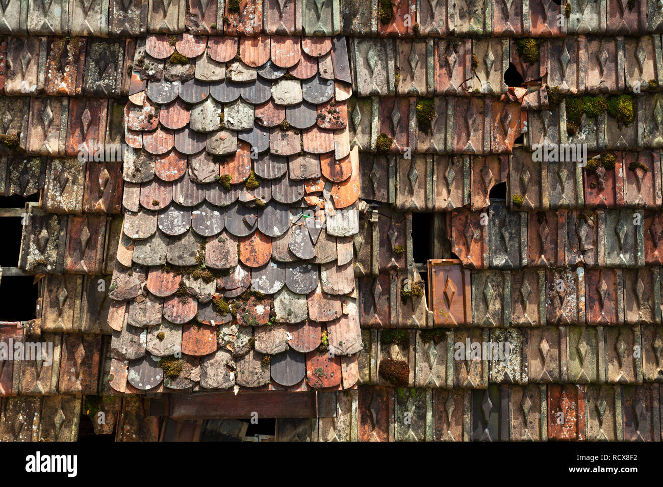 old weathered tile roof, Schaffhausen, Switzerland Stock Photo