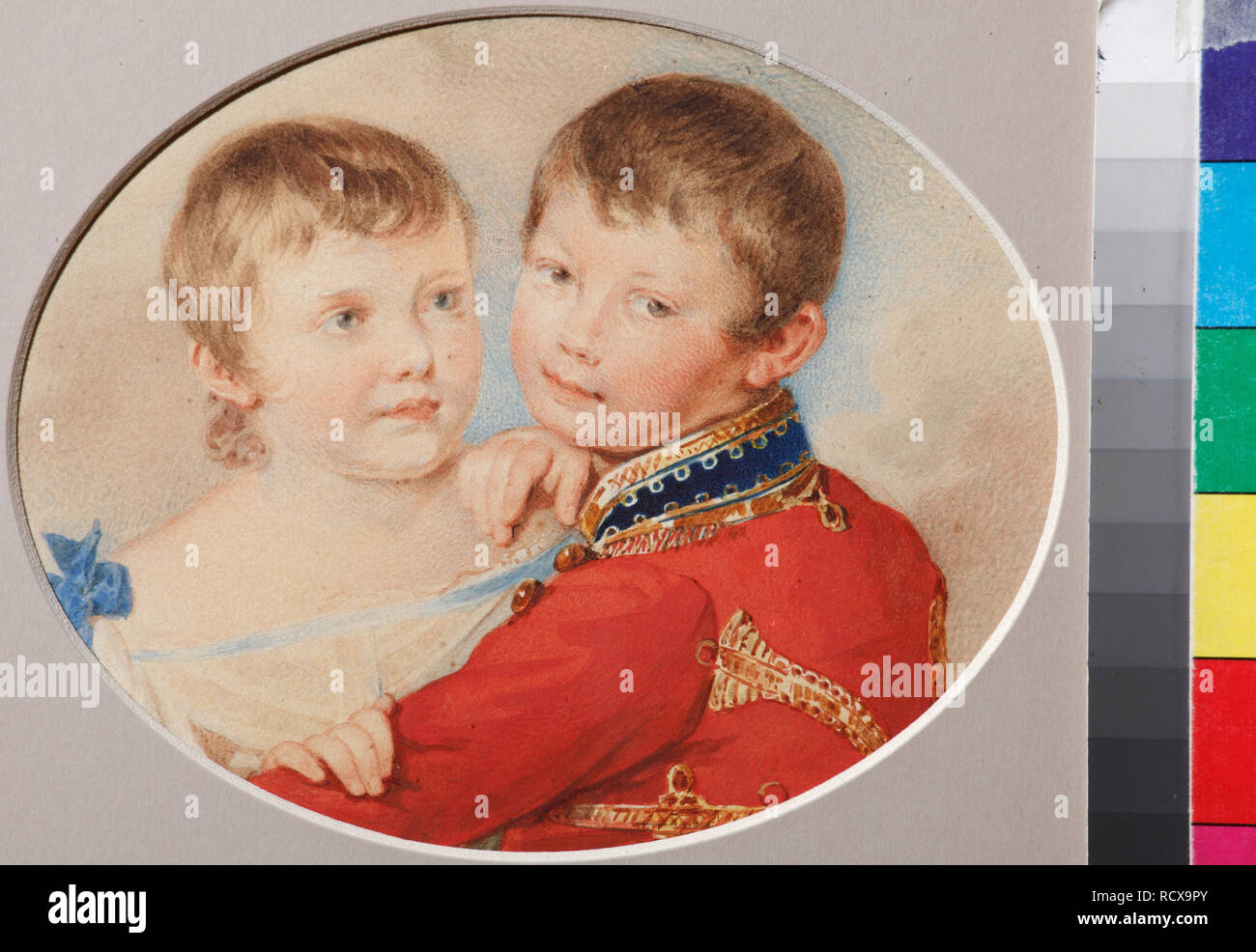 Portrait of Crown prince Alexander Nikolayevich and Grand Duchess Maria Nikolaevna as Children. Museum: State Museum of A. S. Pushkin, Moscow. Author: Sokolov, Pyotr Fyodorovich. Stock Photo