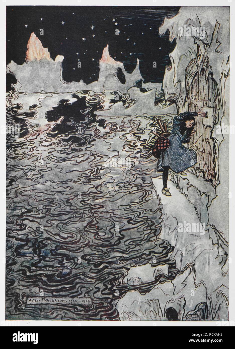 Illustration of a little girl and the glass mountain from The Seven ...