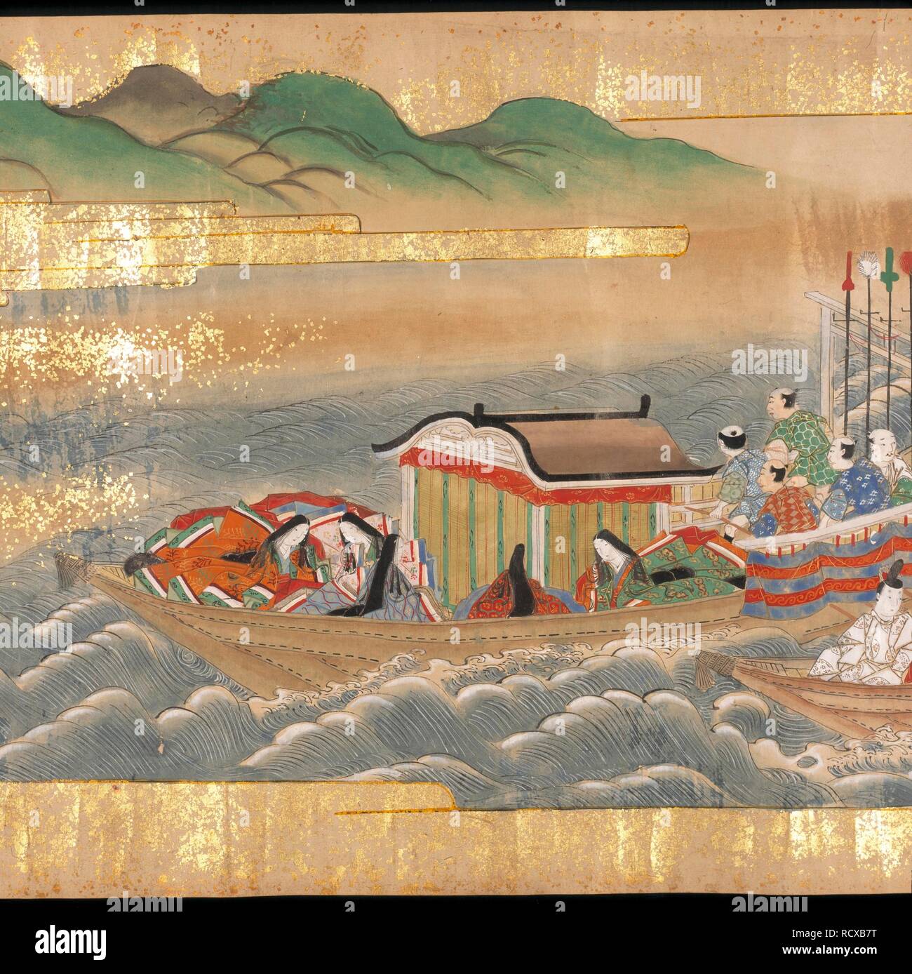 Japanese court ladies on a boat. Matsutake Monogatari ('The Tale of