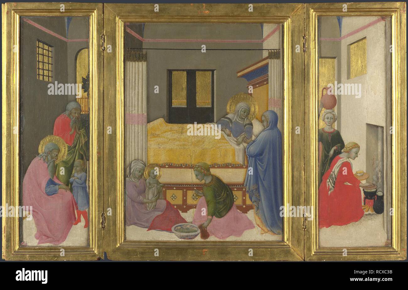 The Birth of the Virgin. Museum: National Gallery, London. Author: Master of the Osservanza Triptych. Stock Photo