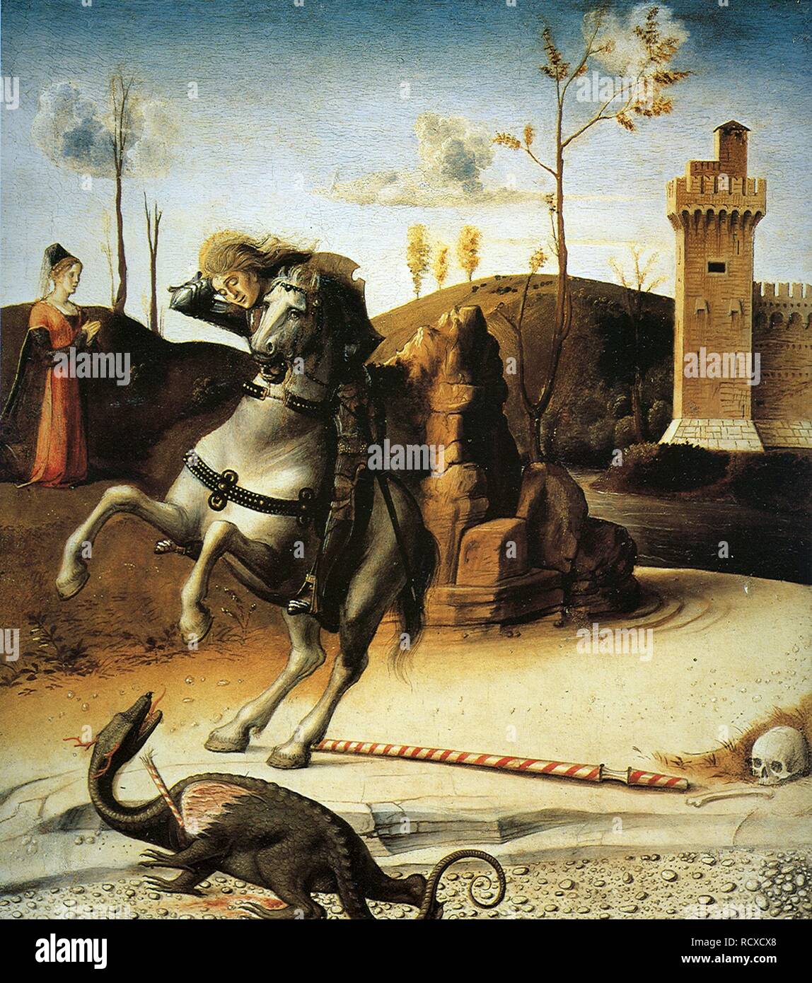 Saint George Killing the Dragon. Museum: Museo Civico, Pesaro. Author: BELLINI, GIOVANNI. Stock Photo