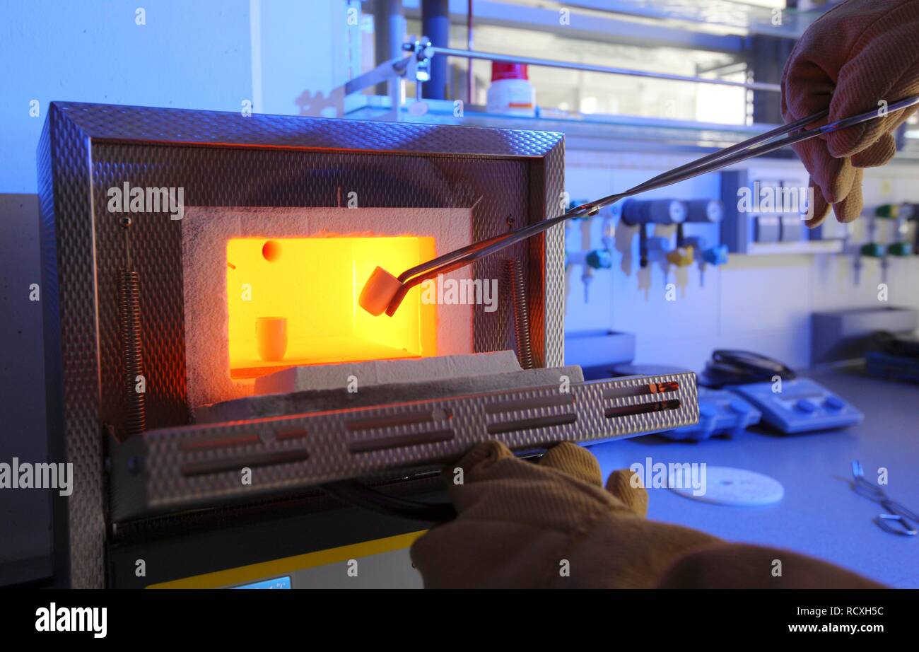 High-temperature furnace, with temperatures of up to 1000° C, where samples are melted for laboratory tests Stock Photo