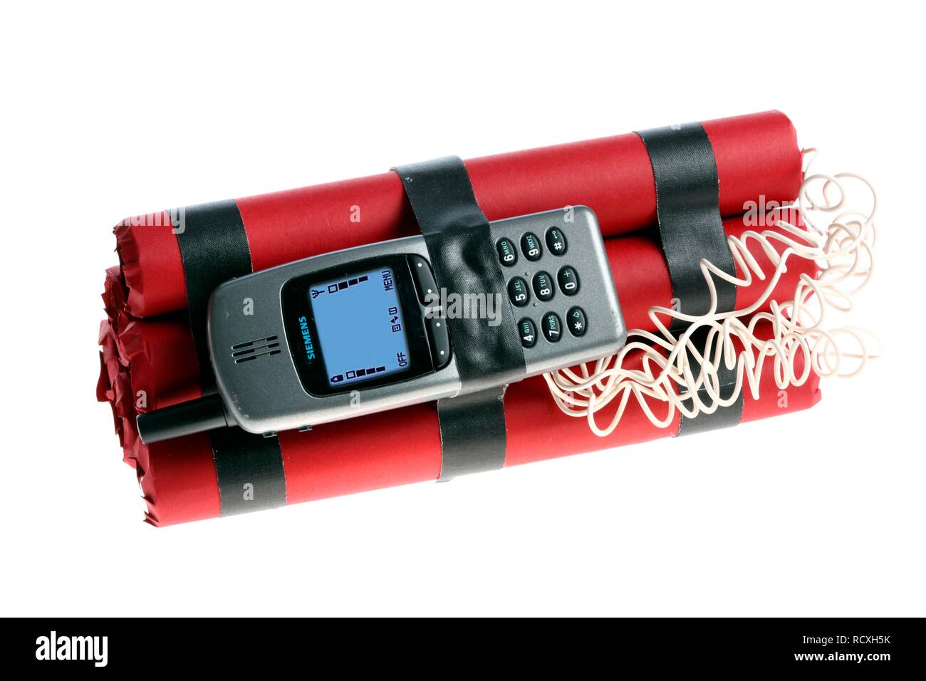 Homemade bomb which can be triggered remotely by a cell phone, symbolic image Stock Photo