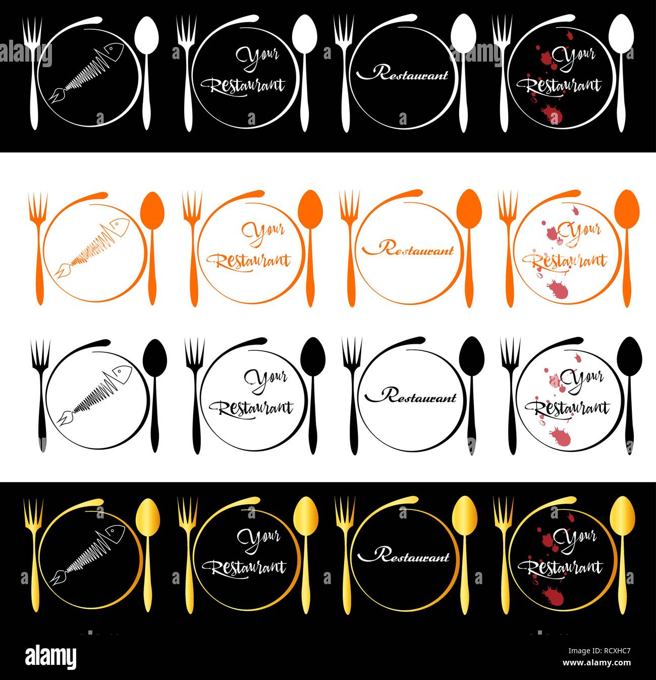 stylized plate with a spoon and fork. restaurant logo Stock Vector