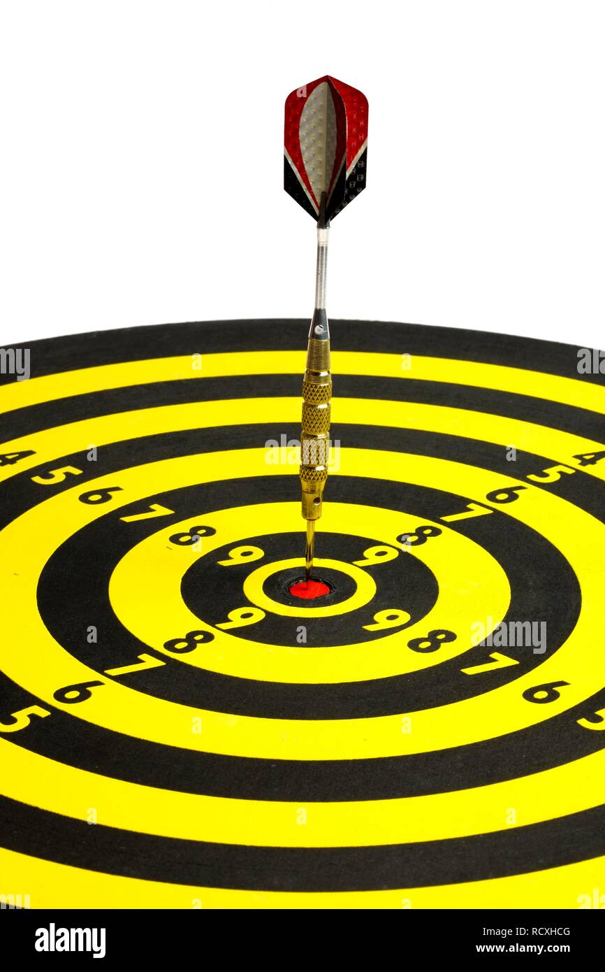 Darts, throwing game, dart sticking into the middle of the dartboard