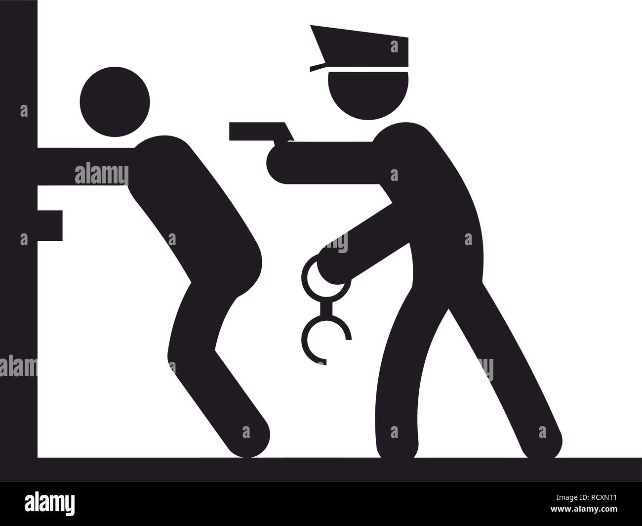 arrest criminal cop gun handcuffs black illustration silhouette vector Stock Vector