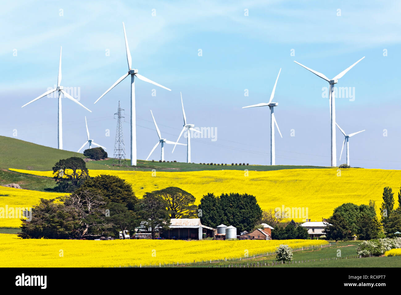 Eco friendly Wind Turbine Farm in Waubra Victoria Australia. Stock Photo