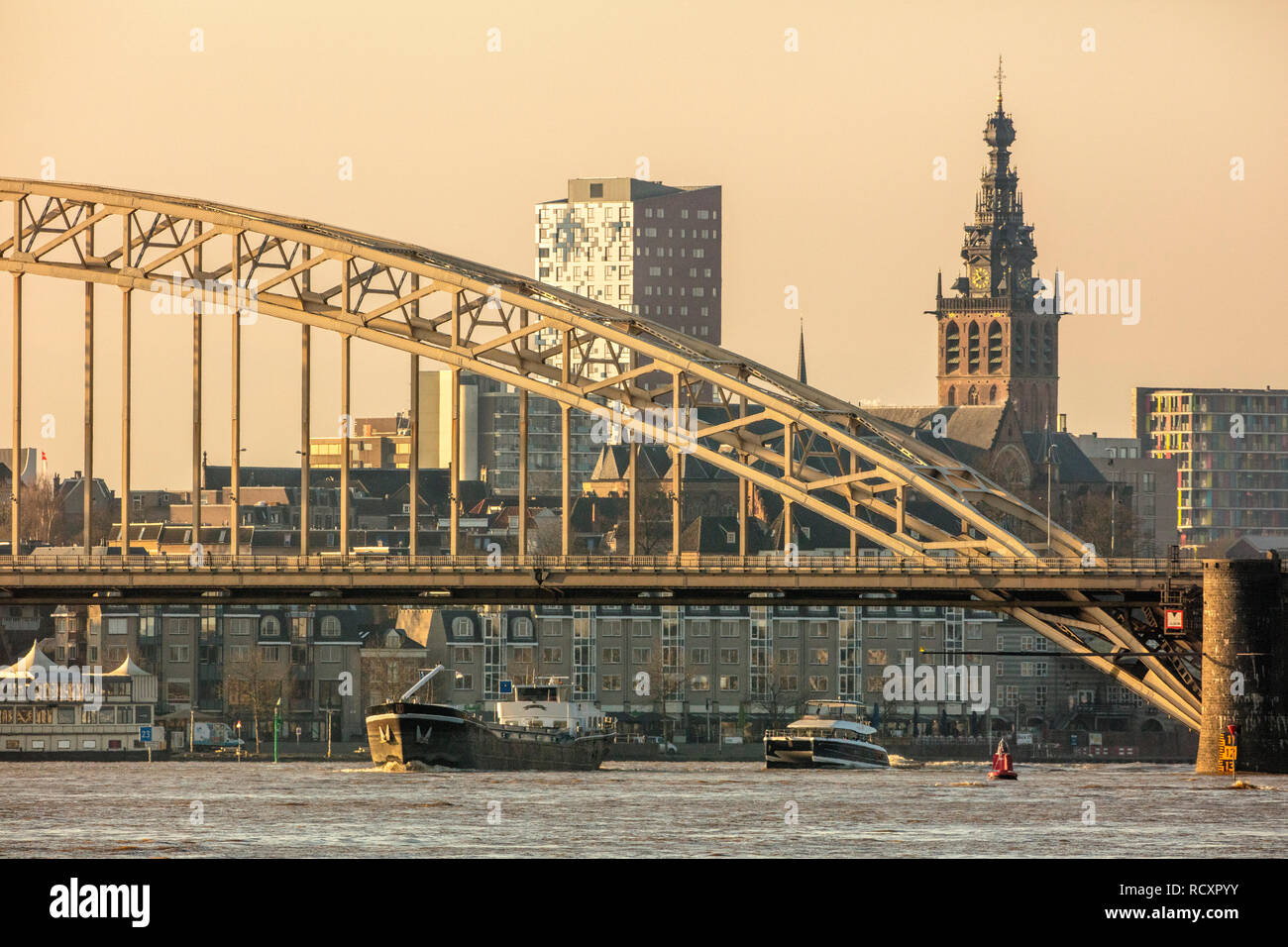 The Netherlands, Nijmegen, Bridge over Waal river. City skyline Stock Photo  - Alamy