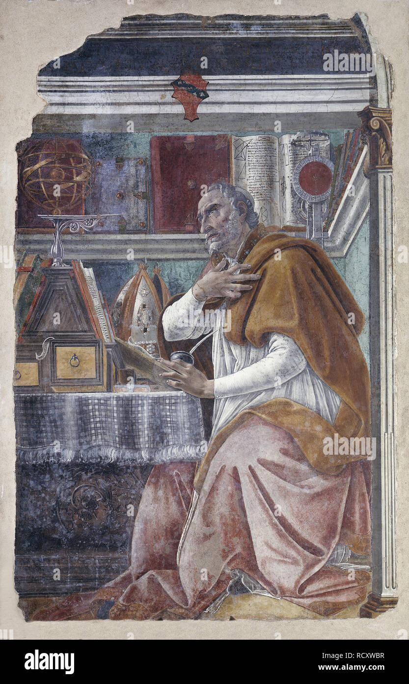 Saint Augustine in His Study. Museum: Chiesa di Ognissanti, Florence. Author: BOTTICELLI, SANDRO. Stock Photo