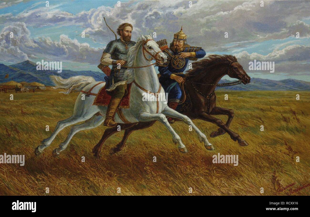 Alexander Nevsky and Sartaq Khan. Museum: PRIVATE COLLECTION. Author: Moskvitin, Philipp. Stock Photo