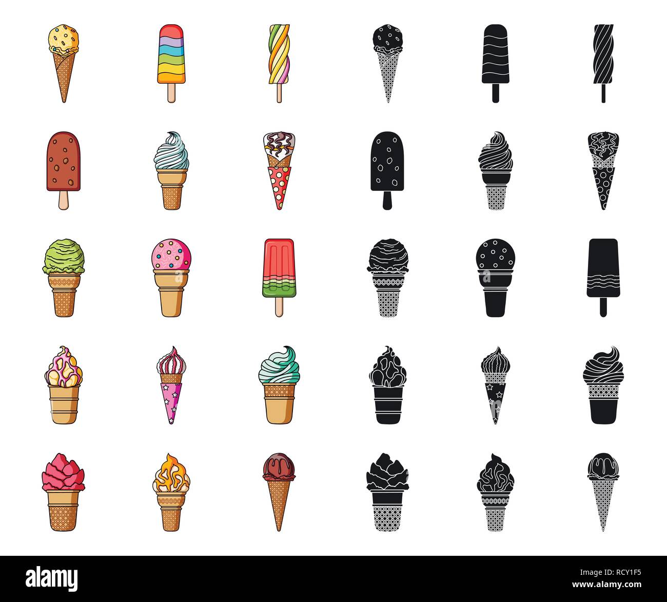 Mixed flavor ice cream in cone-shaped waffle cup Vector Image