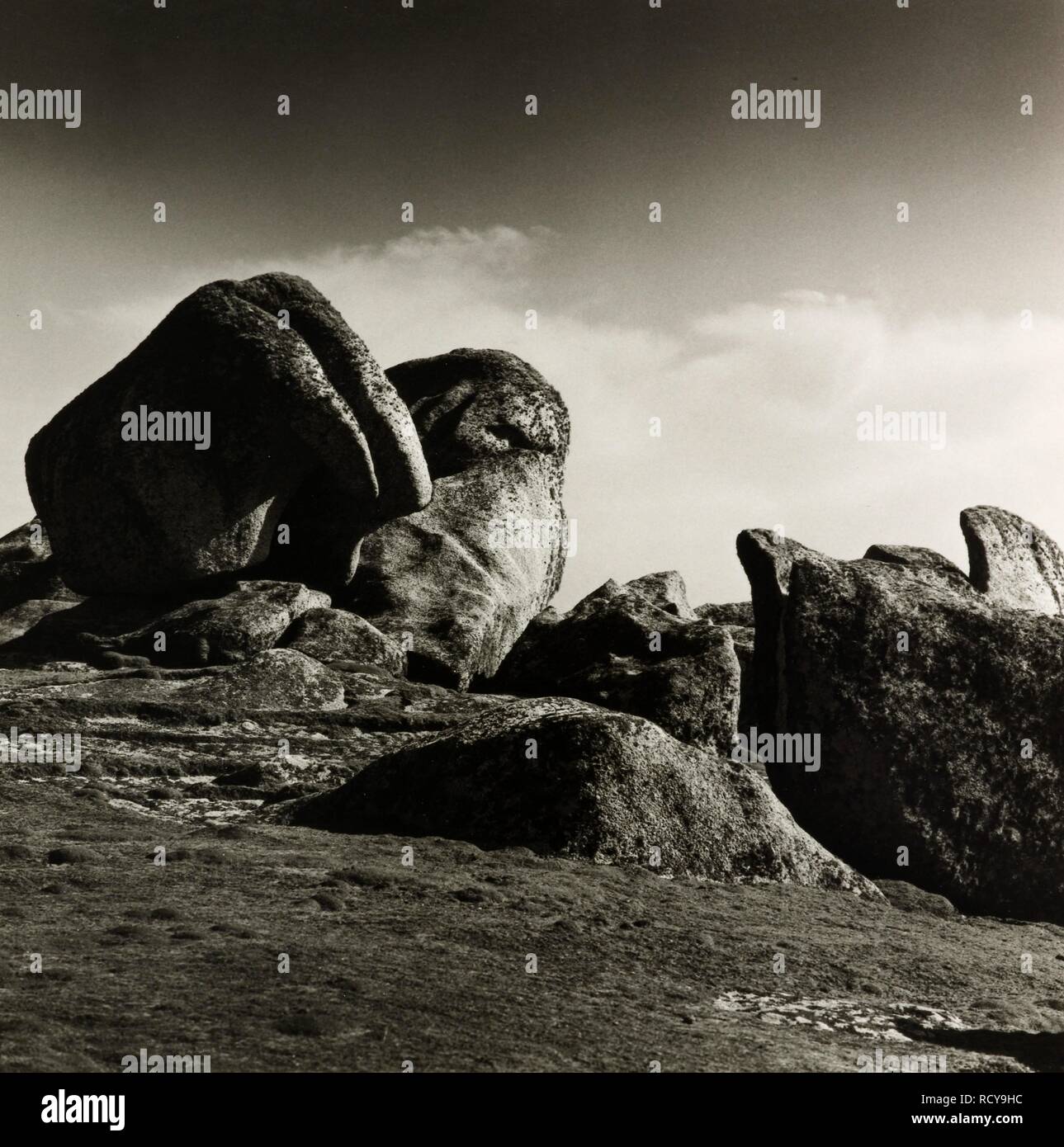 Grouped Rocks; Penninis Scilly Isles. Monochrome. Source: FG2826-6. Stock Photo