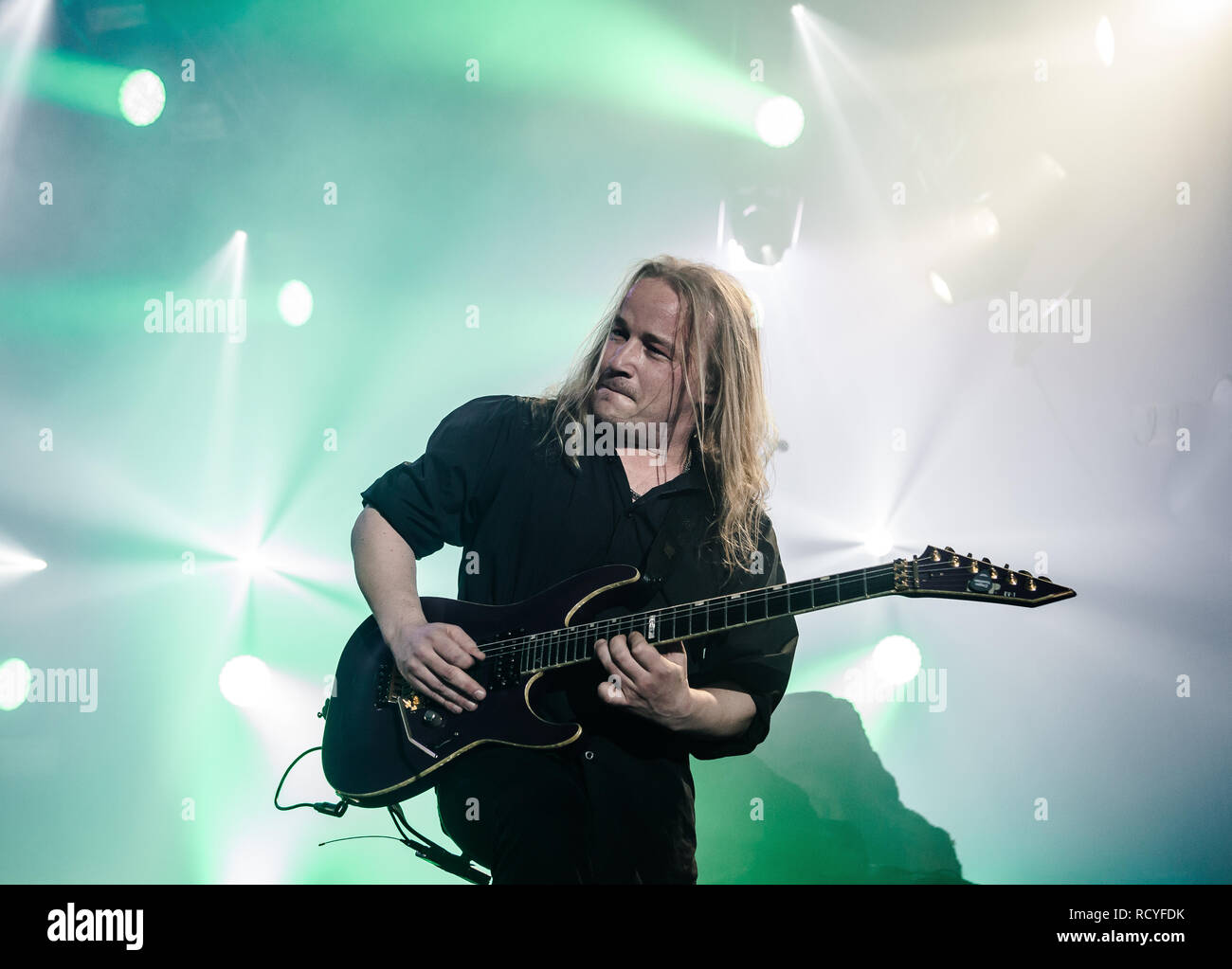 Nightwish, the Finnish symphonic metal band, performs a live concert at Falconer Salen in Copenhagen. Here musician Emppu Vuorinen on guitar is seen live on stage. Denmark, 16/11 2015. EXCLUDING DENMARK. Stock Photo