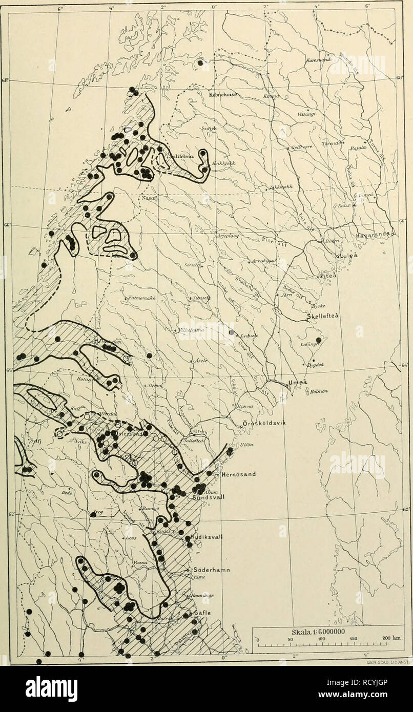 . Den norrländska florans : geografiska fördelning och invandringshistoria ; med särskild hänsyn till dess sydskandinaviskar arter. Plants; Plants. KARTOR OCH STà NDORTER 3Q3 Kartan ^6. Viola iiiirabilis.. Please note that these images are extracted from scanned page images that may have been digitally enhanced for readability - coloration and appearance of these illustrations may not perfectly resemble the original work.. Andersson, Gunnar, 1865-1928; Birger, Selim, 1879-1931. Uppsala : Almqvist & Wiksell Stock Photo